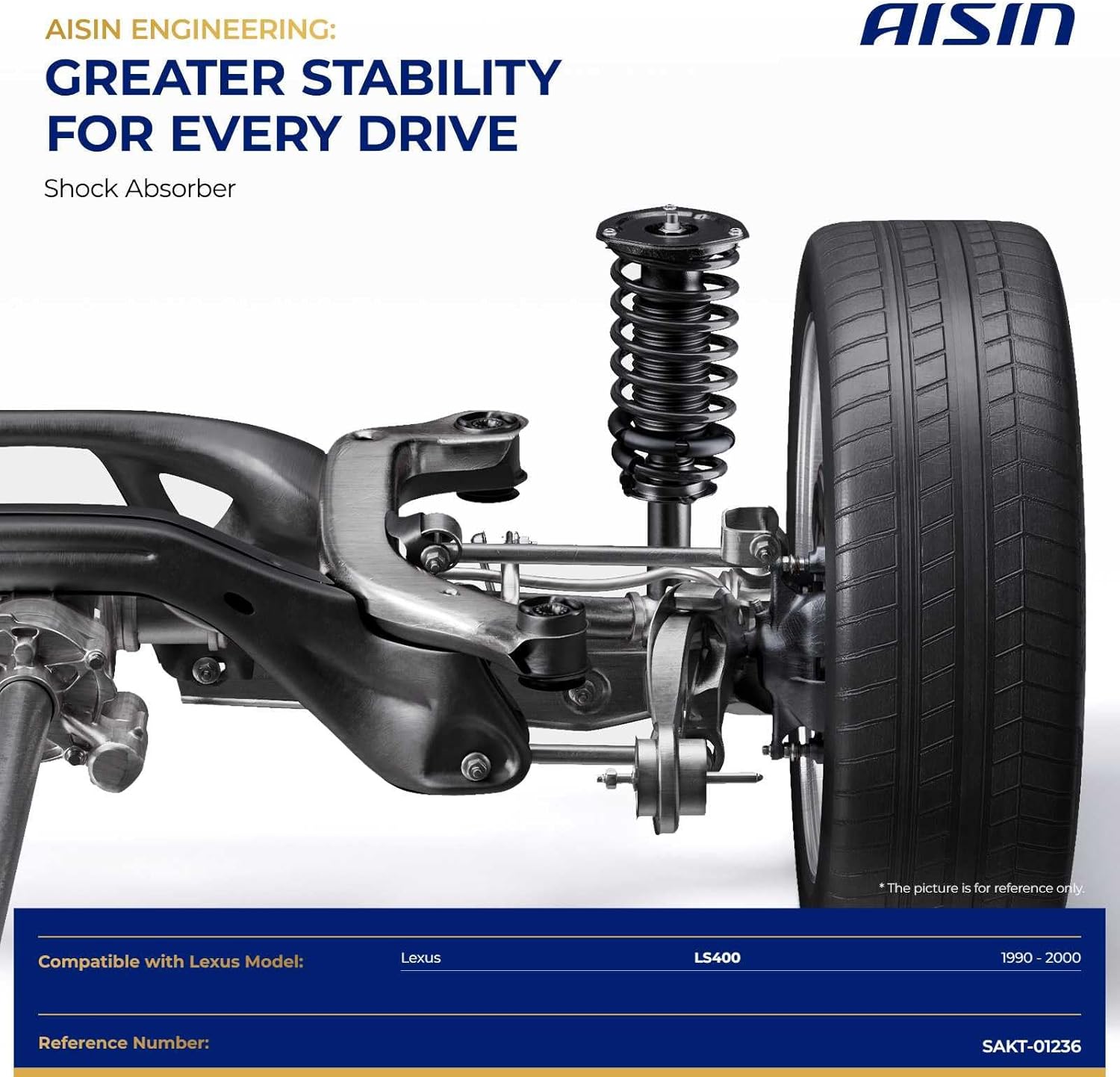 AISIN AFTERMARKET SAKT-01236 Front Struts Shock Absorbers with Coil Spring Assembly - Compatible with Lexus LS400 1990-2000 - RWD - Set of 2
