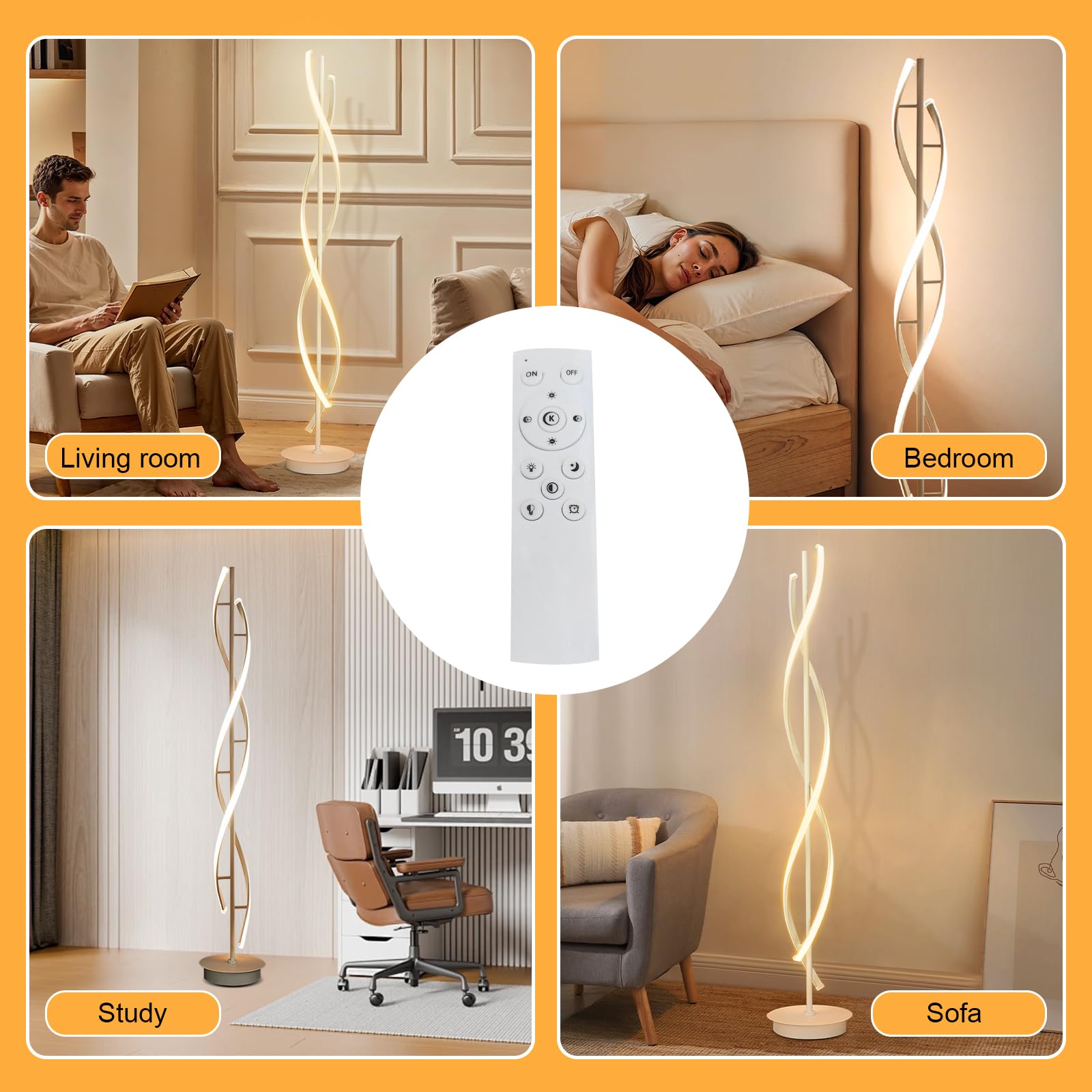 Lampada da Terra Soggiorno LED Dimmerabile, 52W Moderna Piantana Lampada da Terra Salotto con Telecomando Spirale Design Lampada Piantana per Camera da Letto (Bianco)