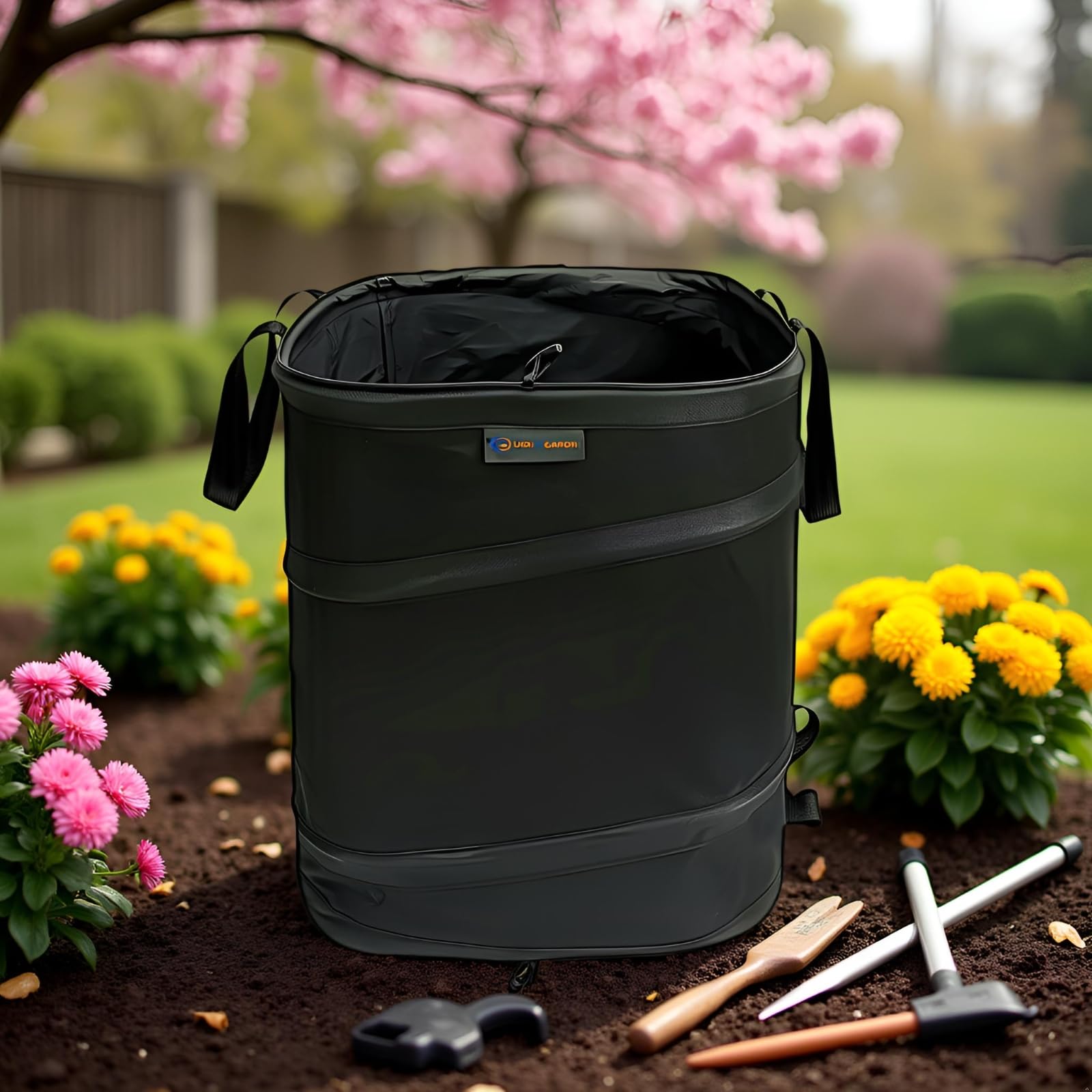 Borsa quadrata pieghevole per rifiuti da giardino, 49 litri, con apertura a scomparsa, borsa da giardino pop-up.