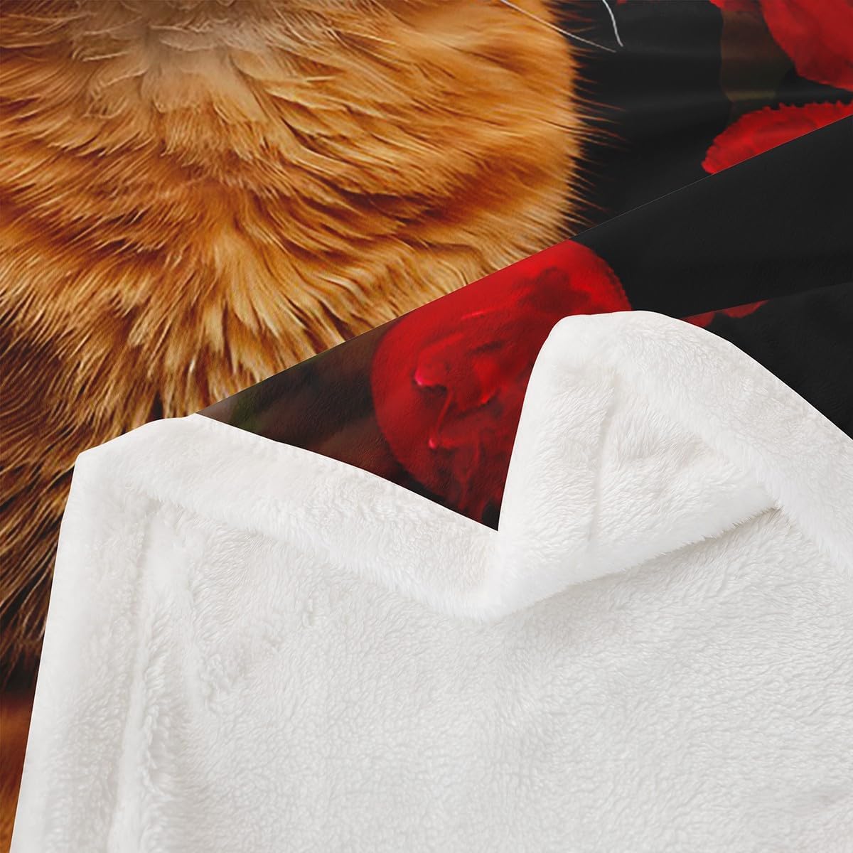 Orange Cat Fleece Blankets for Kids Boys Girls Floral Print Blanket Cute Kitten Pattern Throw Blanket Sherpa Blanket 3D Animal Theme Teens Adults for Couch Bed Sofa Plush Blankets Twin 60"x80"