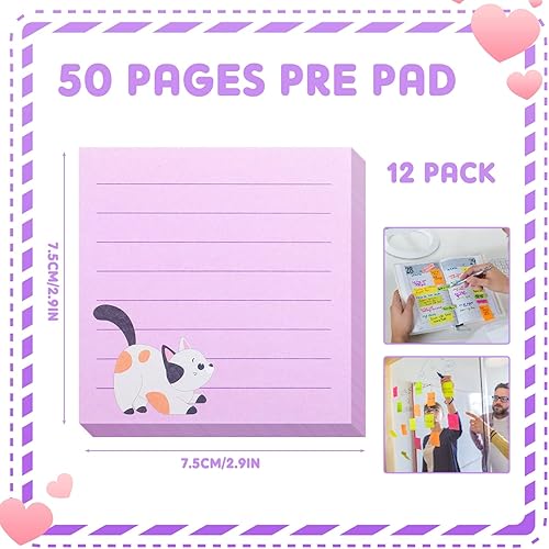 Miniatura 3 de Paquete de 12 notas adhesivas para gatos, bloc de notas pequeñas para lista de tareas, bloc de notas divertidas y lindas notas adhesivas para