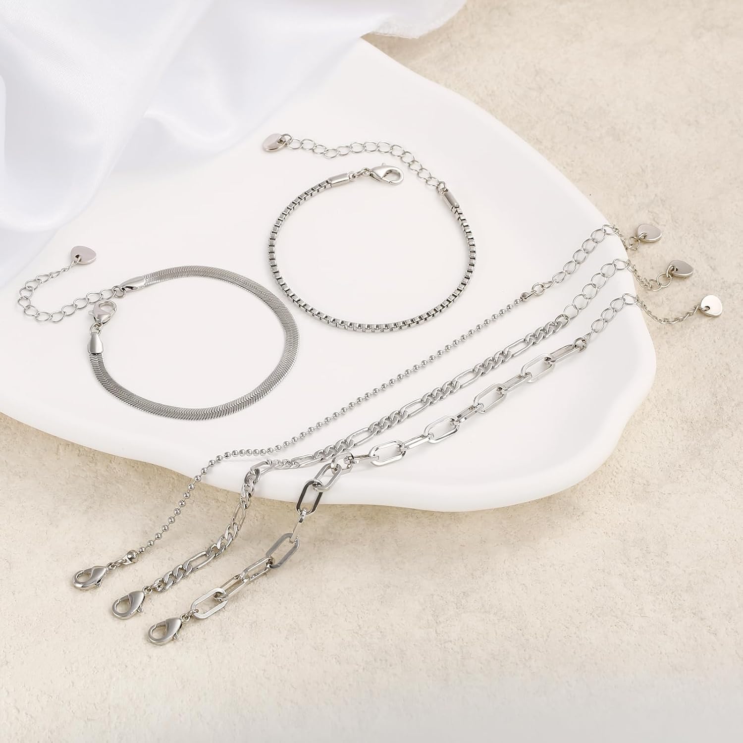 LANE WOODS 14K Gold Plated Bracelets for Women - Dainty Stackable Adjustable Paperclip Cuban Link Chain Jewelry Set, Waterproof Trendy Thin Bracelets, Fashion Gift for Women - Image 5