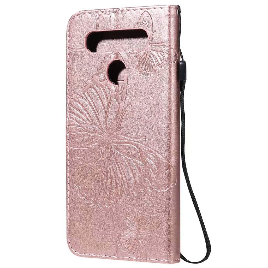 HAOYE Étui Portefeuille Pour LG K41S / LG K51S – Motif Papillon Gaufré Rouge – Rabat Magnétique Avec Support Et Fentes Cartes