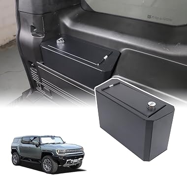 Trunk Left Storage Organizer Gun Safe Lock Box Compatible with 2024 2025+ Hummer EV SUV Accessories Rear Cargo Security Vault Tray with 3 Digit Combo Password Black Carbon Steel