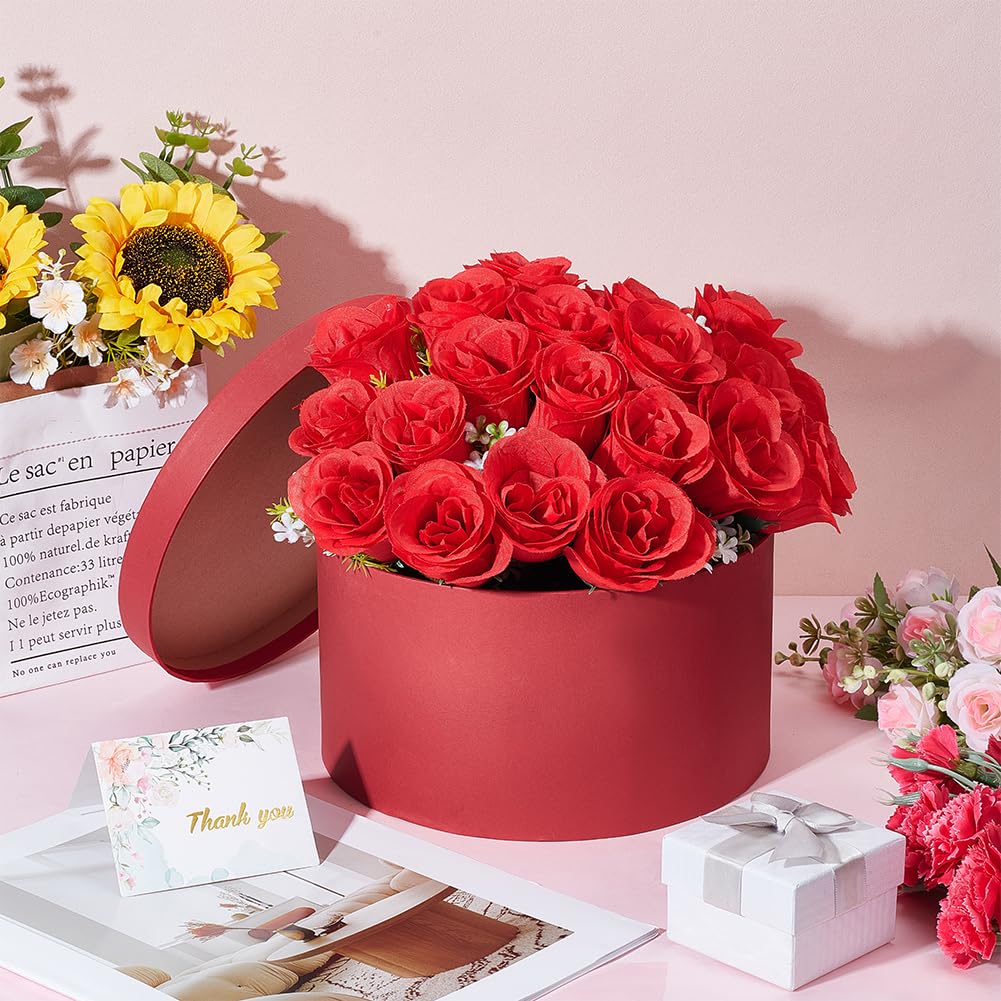 BENECREAT Red Round Gift Box with Lid & Floral Foam Set, 23.4x12.5cm/9.2x4.9 Inch Gift Boxes for Flowers for Mother's Day, Valentine's Day, Anniversary, Wedding - Image 4