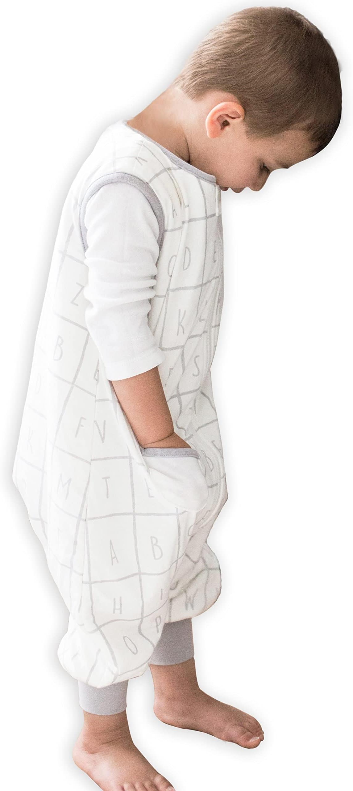 Tealbee Dreamsuit: Toddler Sleep Sack with Feet 12-18 months, 18-24 months - 1.2 TOG All Season Baby Wearable Blanket for Walkers - Rayon made from Bamboo, Organic Cotton Sleep Bag (12m-2T) - Alphabet