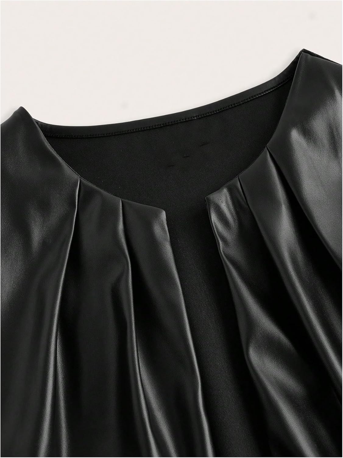 MakeMeChic Women's PU Leather Cropped Jacket 3/4 Sleeve Pleated Open Front Coat Outerwear - Image 3