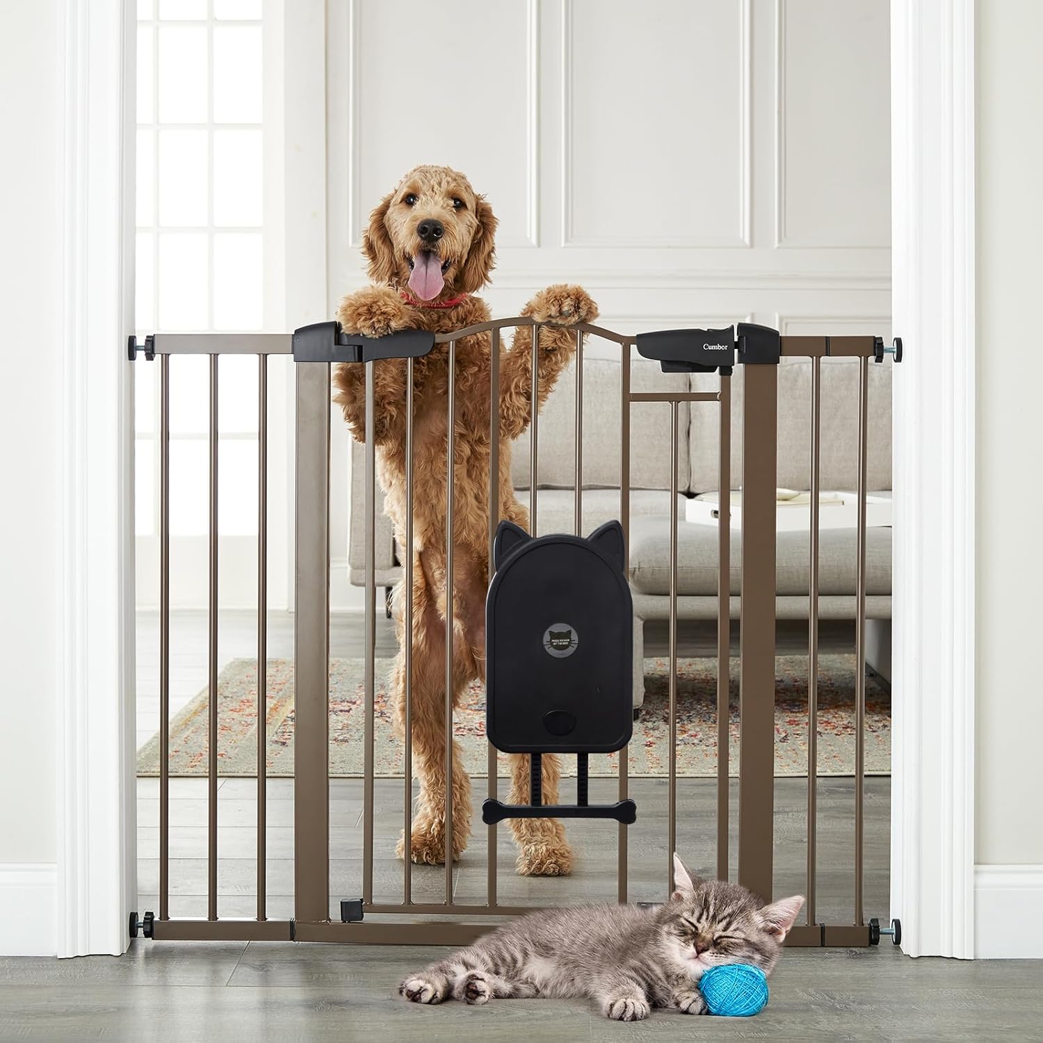 Cumbor 36" Extra Tall Durable Baby Gate with Cat Door, 29.7
