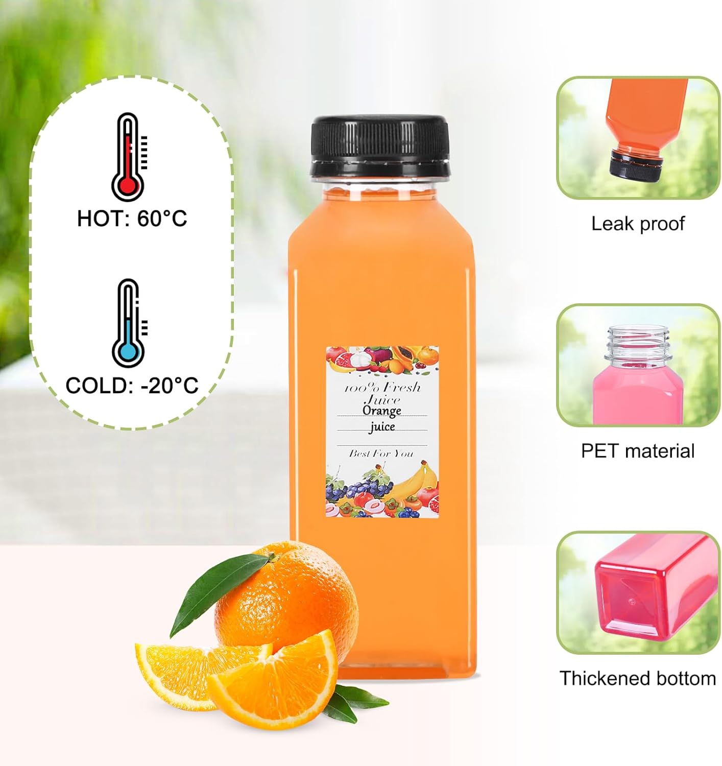 48pcs 12oz Empty Plastic Juice Bottles- Clear Homemade Juicing Drinks Containers with Black Tamper Proof Lids for Juicing, Smoothie,Drinking,Reusable Beverages Bottles - Image 4