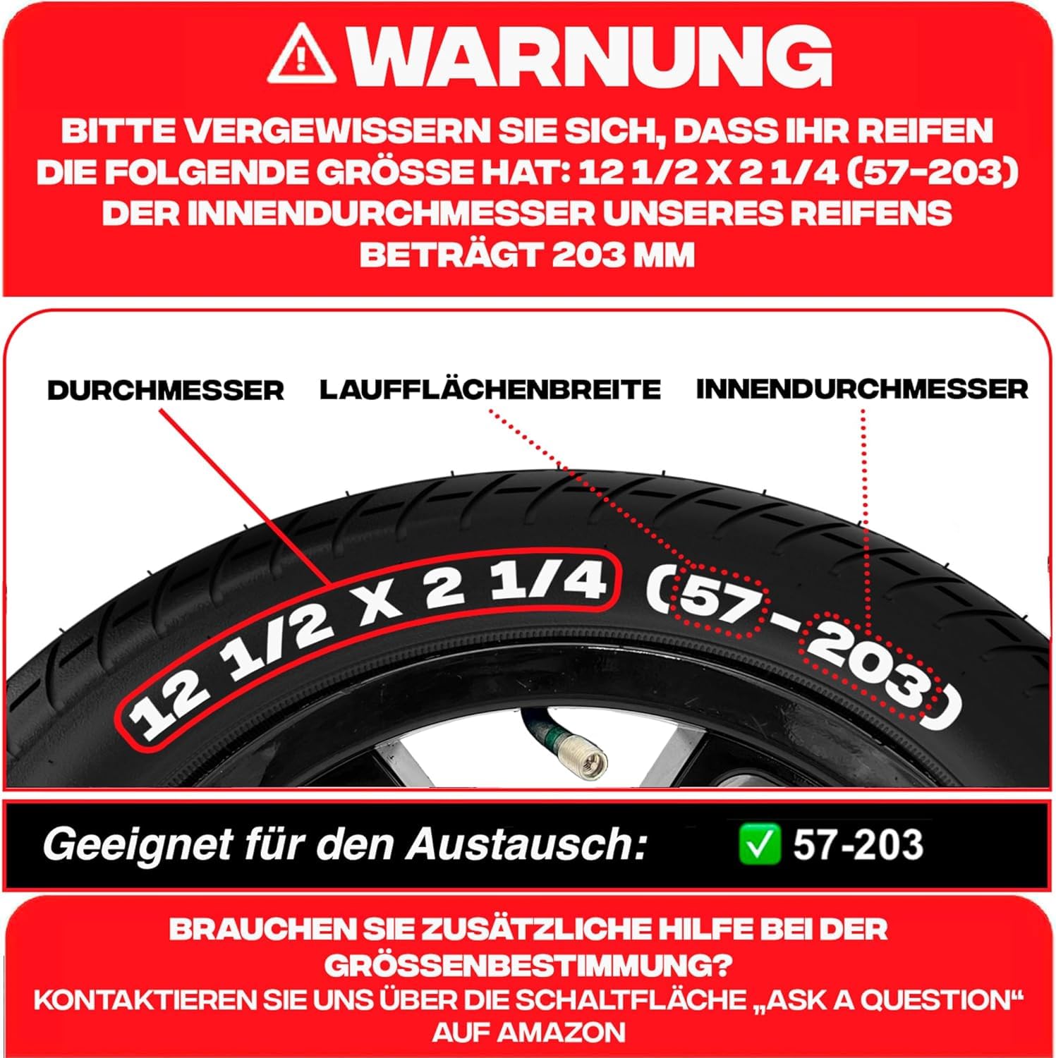 12 1/2 x 2 1/4 (57 – 203) Profilo pneumatico A-1022 compatibile con ruote 57 – 203 pneumatici per passeggino, bicicletta, pedale