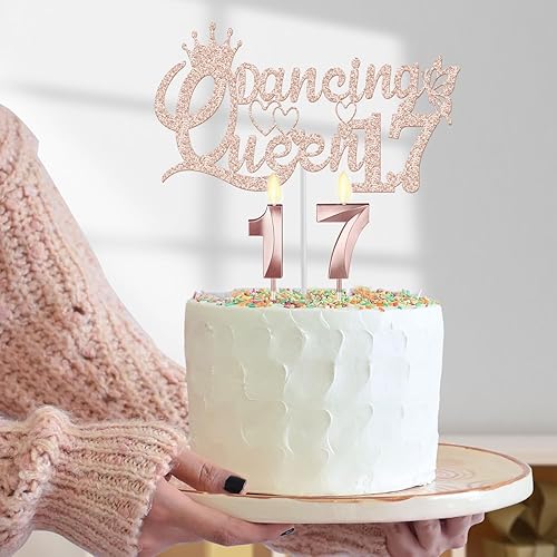 Miniatura 272 de Decoraciones de cumpleaños número 17 para niña, incluyendo tiara y banda de cumpleaños de 17, decoración para pastel y velas, globos de números