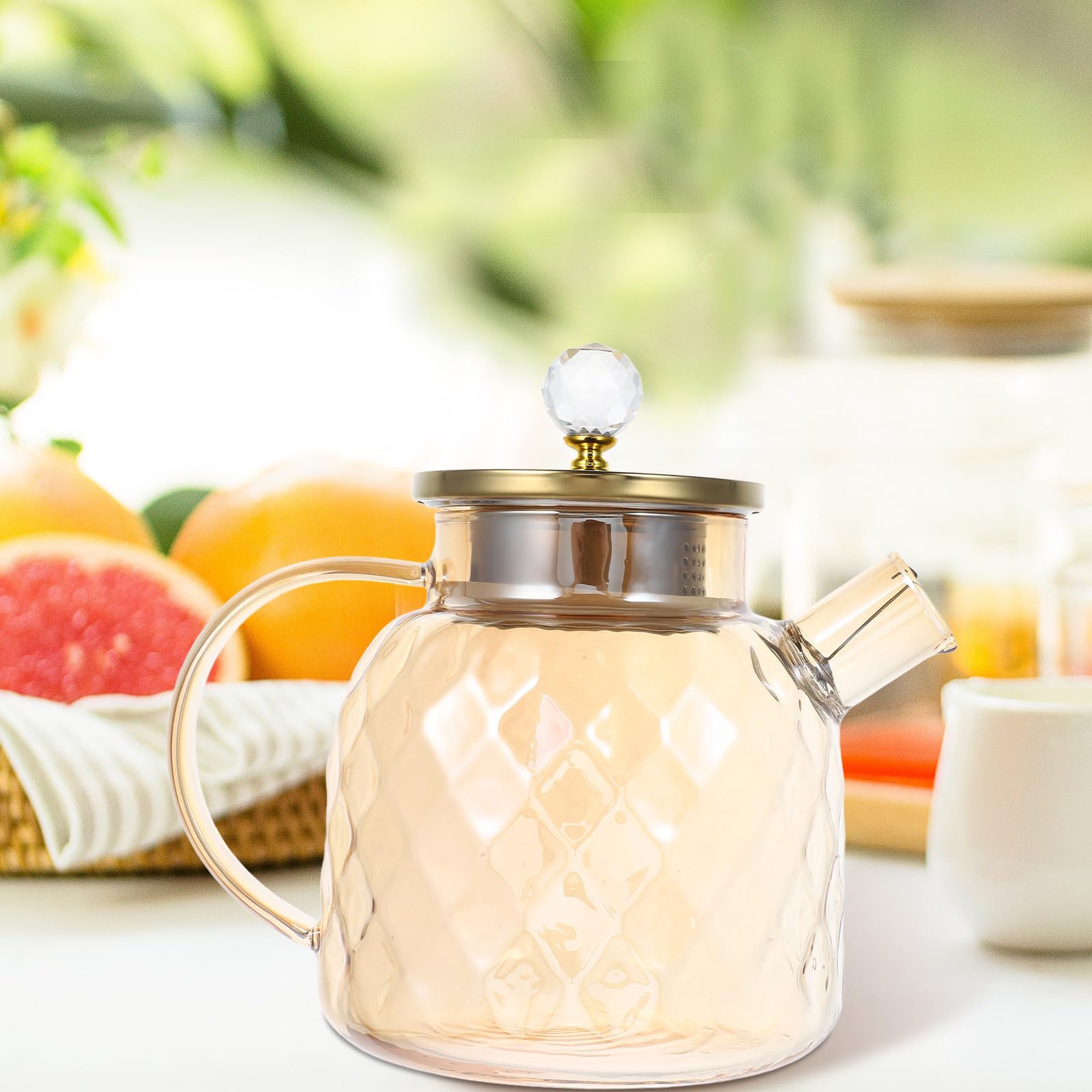 Hemobllo Pichet à Thé Glacé Verre Borosilicate avec Couvercle Grande Capacité pour Jus et Boissons