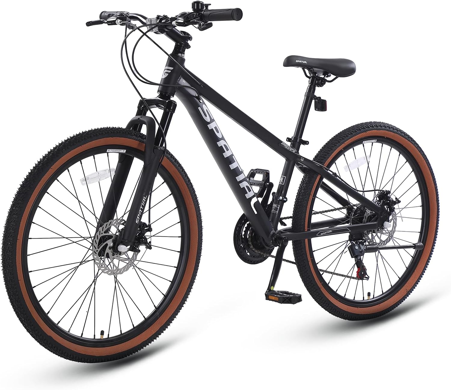 SPATIAL Mountainbike, 24/26/27,5/29 Zoll, Outdoor-Fahrrad, 21/8 Gänge, Aluminiumrahmen | Doppelscheibenbremsen, Verstellbarer ergonomischer Sattel für Männer, Frauen (Schwarz, 26 Zoll)
