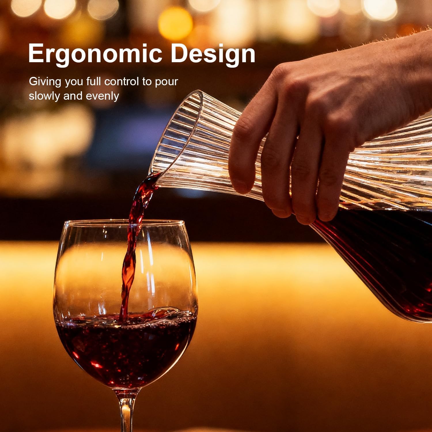Wine Decanter with Aerator, Ribbed Crystal Glass Red Wine Carafe Decanter, Wine Accessories, Hand-Blown Lead-Free, Wines Lovers Gifts for Women, Men
