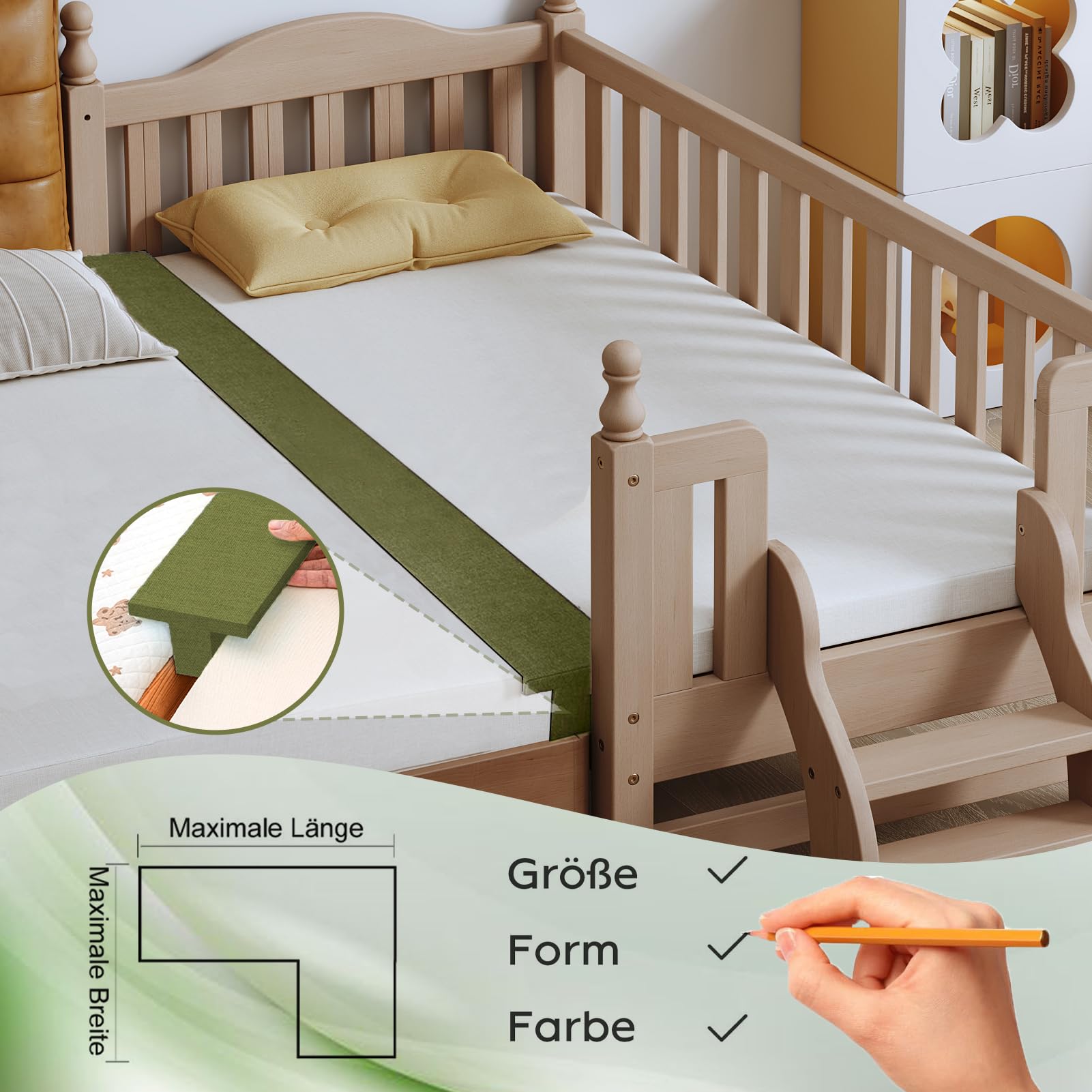 Benutzerdefinierte Größe Bettlückenfüller, Matratzenverlängerung, Lückenfüller Matratze Schließe Lücke Zwischen Kopfteil und Matratze, Einzel-/Doppel-/Kingsize-Bett
