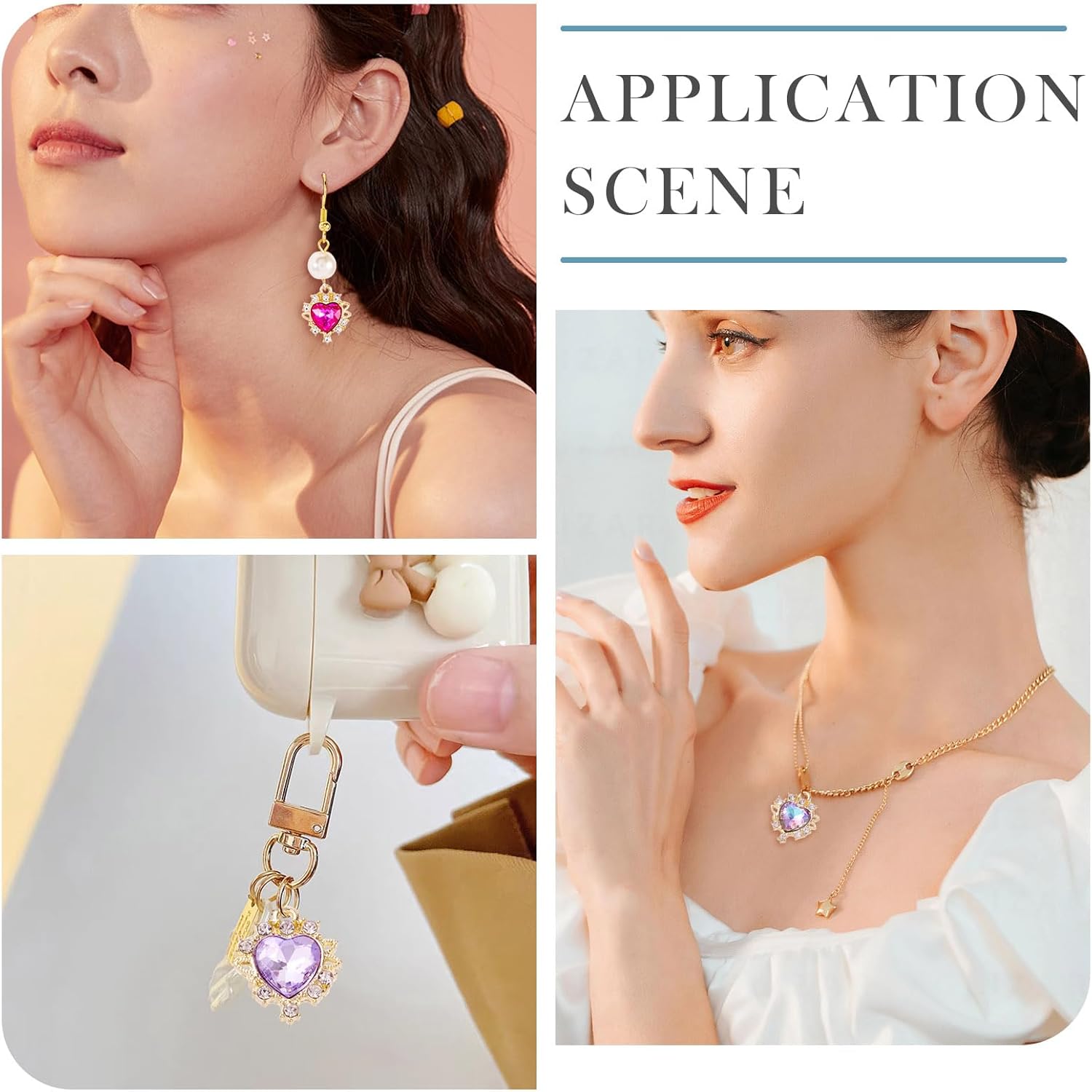 Rhinestone Heart Charms Heart Birthstone Charms Golden Alloy Cubic Zirconia Crystal Earring Pendants Charm for Jewelry Making Necklace Bracelet DIY Craft - Image 3