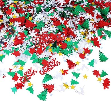 100g/4800Pcs Christmas Confetti Mix Foil Snowflake,Pentagram,Santa Claus,Pine, Merry Christmas Alphabet,Elk,Xmas Tree Confetti Bright for for Party Decoration Set
