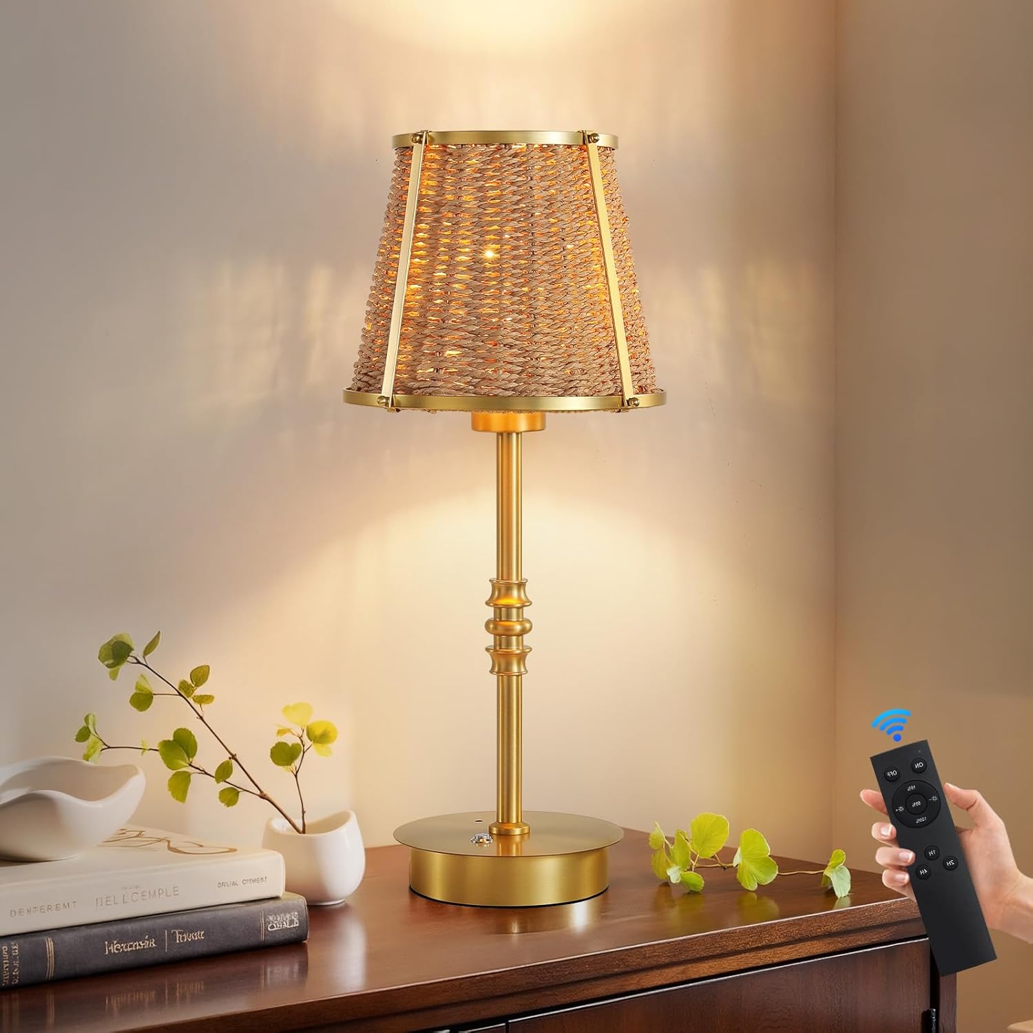 Cordless Bedside Table Lamp Rechargeable: 6200mAh Battery Operated Desk Lamp with Remote Stepless Dimming & Timer 18'' Vintage Nightstand Lamps for Night Light Bedroom Living Room Camp(Included Bulb)