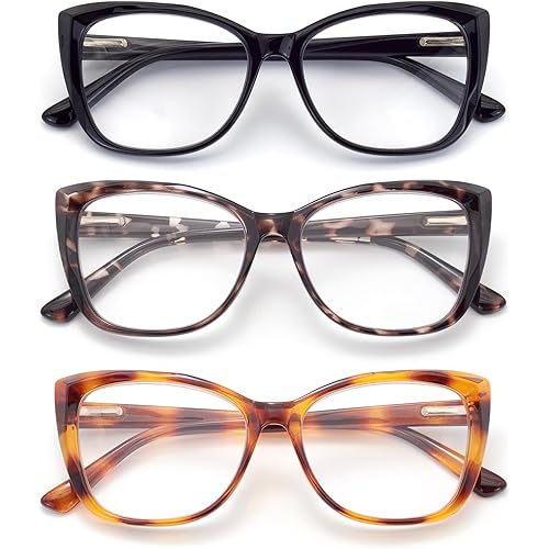 Autojouls 3-Pack Reading Glasses for Women，Oprah Style Frame Spring Hinge Clear Lens Readers Glasses