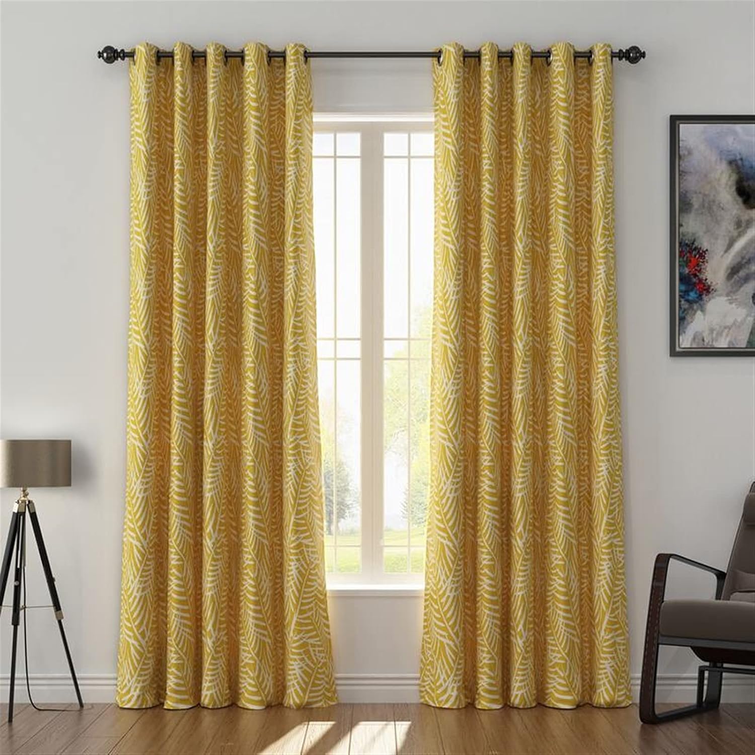 1 Panel Yellow Window Elements Printed,Thermal Insulated Blackout Curtains,Grommet Lined Window Curtains(Pinch Pleat) (Color : A, Size : Pleat)