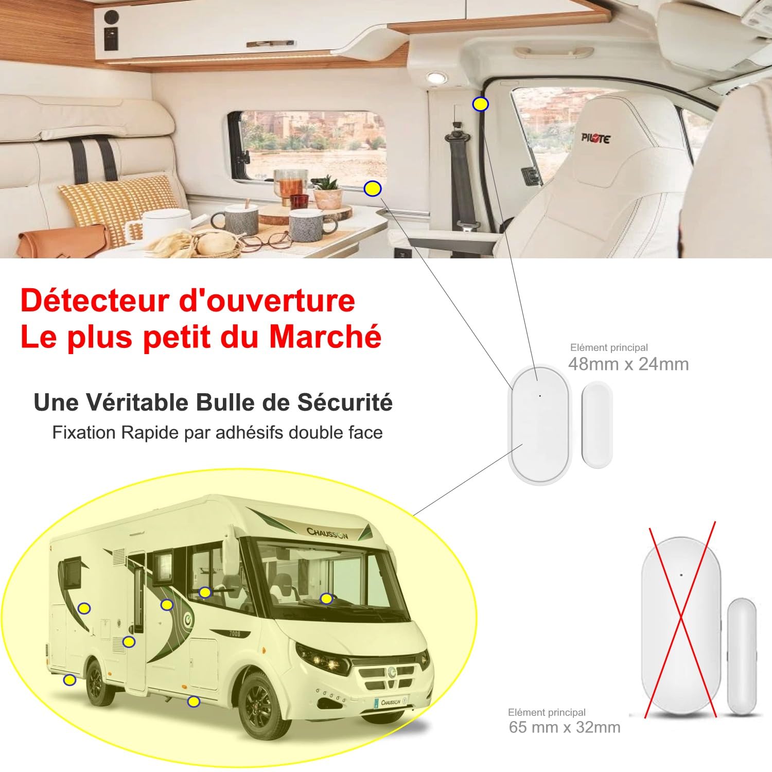 Alarme de Camping Car – WIFI/4G – Surveillance 24h/24h – Alerte sur téléphone - 2 Sirènes – Basse consommation – Adapté aux cloison Alu/Polyeste - Pas de Fausse Alarme – Expédiée programmée