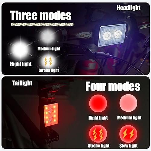 Miniatura 4 de Bike Lights for Night Riding, USB Rechargeable, Front and Back, 3+4 Modes, Headlight and Taillight Set, IP44 Waterproof, Accessories, Night, (2 Pack)
