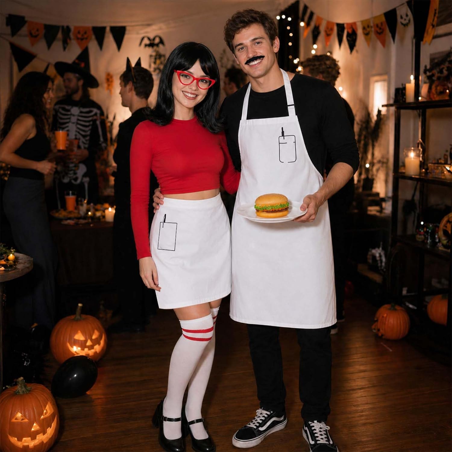 JcHrmers 3Pcs Halloween Burger Costume Accessory Set Includes White Apron Fake Mustache for Fancy Dress Up Party Supplies image 5