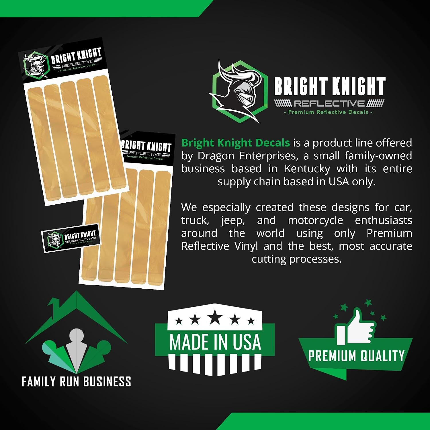 Bright Knight Decals Reflective Stickers for Helmet 3M Reflective Vinyl Pre-Cut Rectangle Strips for Bike Car and Motorcycle Decals High Visibility Safety Hard Hat Stickers Made in USA