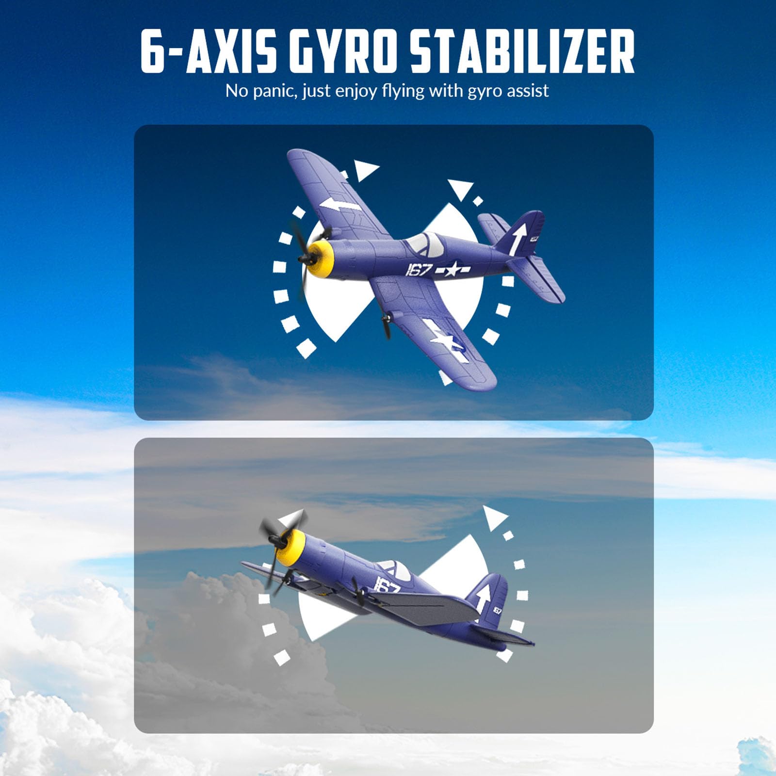 Aeroplano telecomandato, RC Aereo F4U RTF con sistema di stabilizzazione Xpilot & One-Key Acrobatic, RC aliante giocattolo per principianti, adulti-76208||1