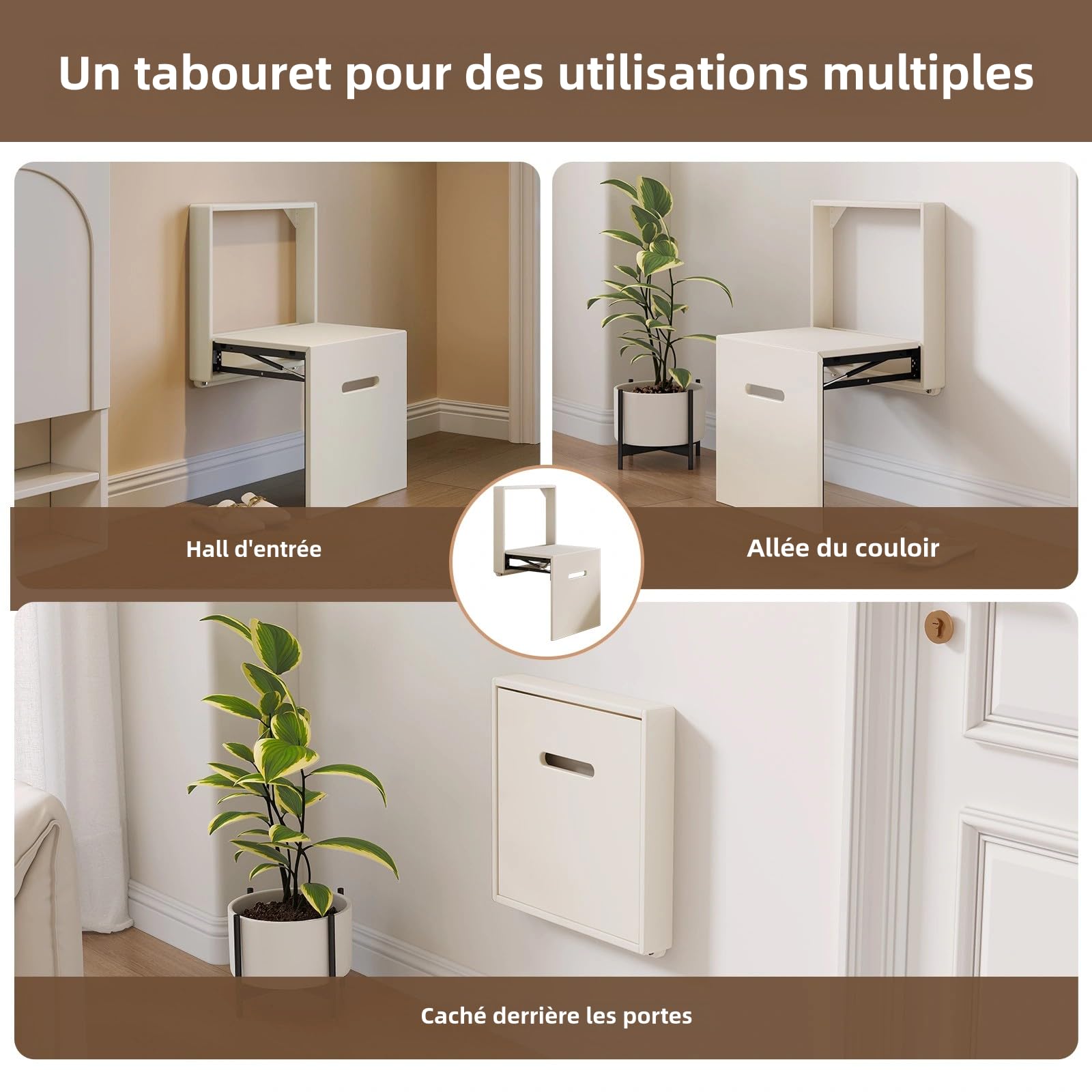 Miuuod Chaise Pliante Murale de 44.6 cm de Large, Tabouret à Langer de Chaussures, Repose-Pieds à Chaussures, Tabouret de Salon, Tabouret Mural caché pour économiser de l'espace, siège d'entrée, thé
