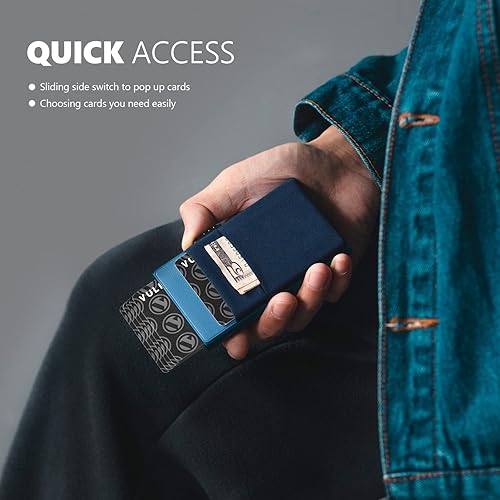 Miniatura 3 de VULKIT Billetera minimalista con ventana de identificación y bolsillo EDC con bolsillo desplegable para tarjetas de crédito y bloqueo RFID, diseño