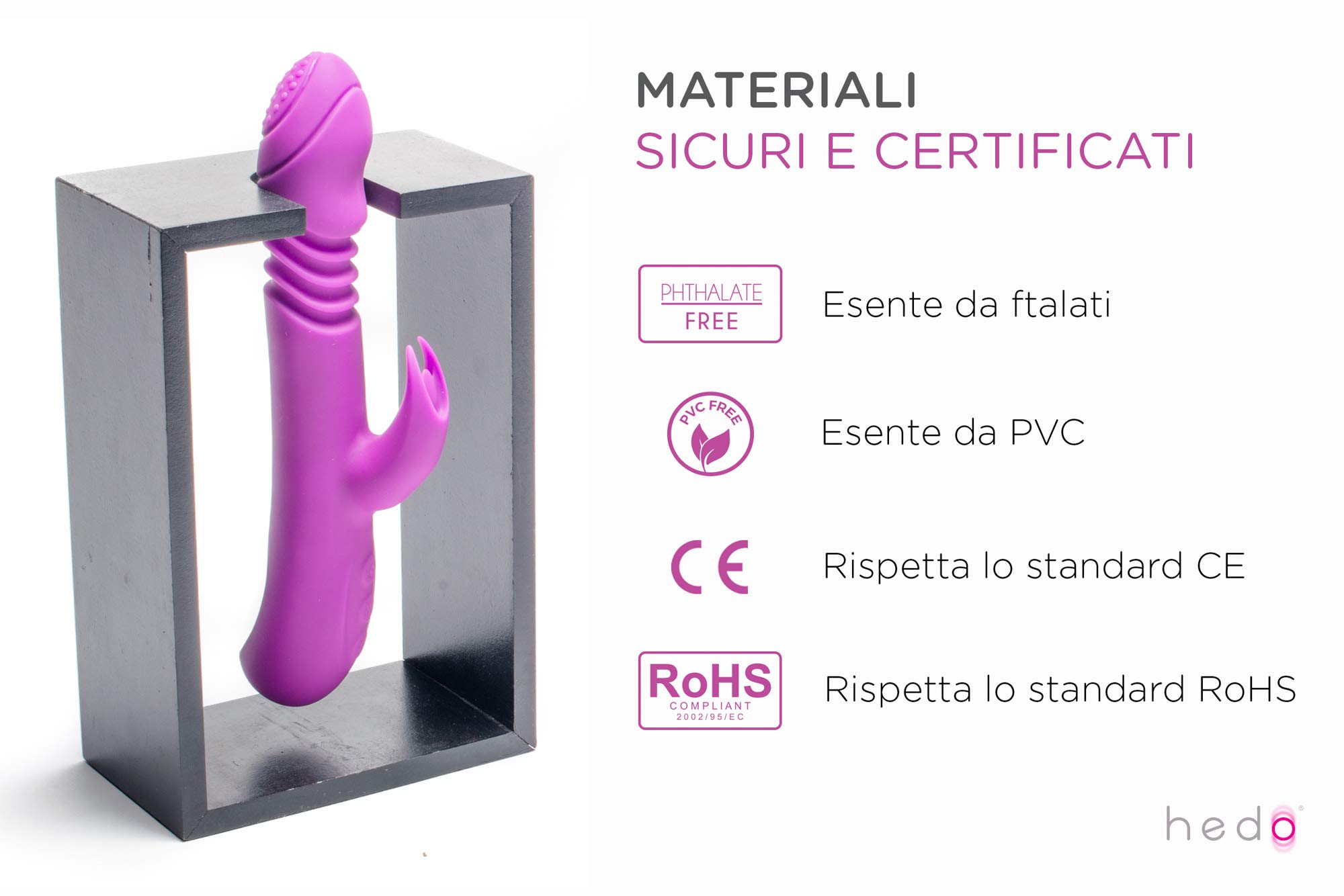 HEDO M6 | Vibratore sessuale rotante con funzione calore | Stimolatore clitorideo e punto G | Dildo vibrante | Massaggiatore rabbit | Vibratorepunto | Silicone medico privo di PVC e ftalati