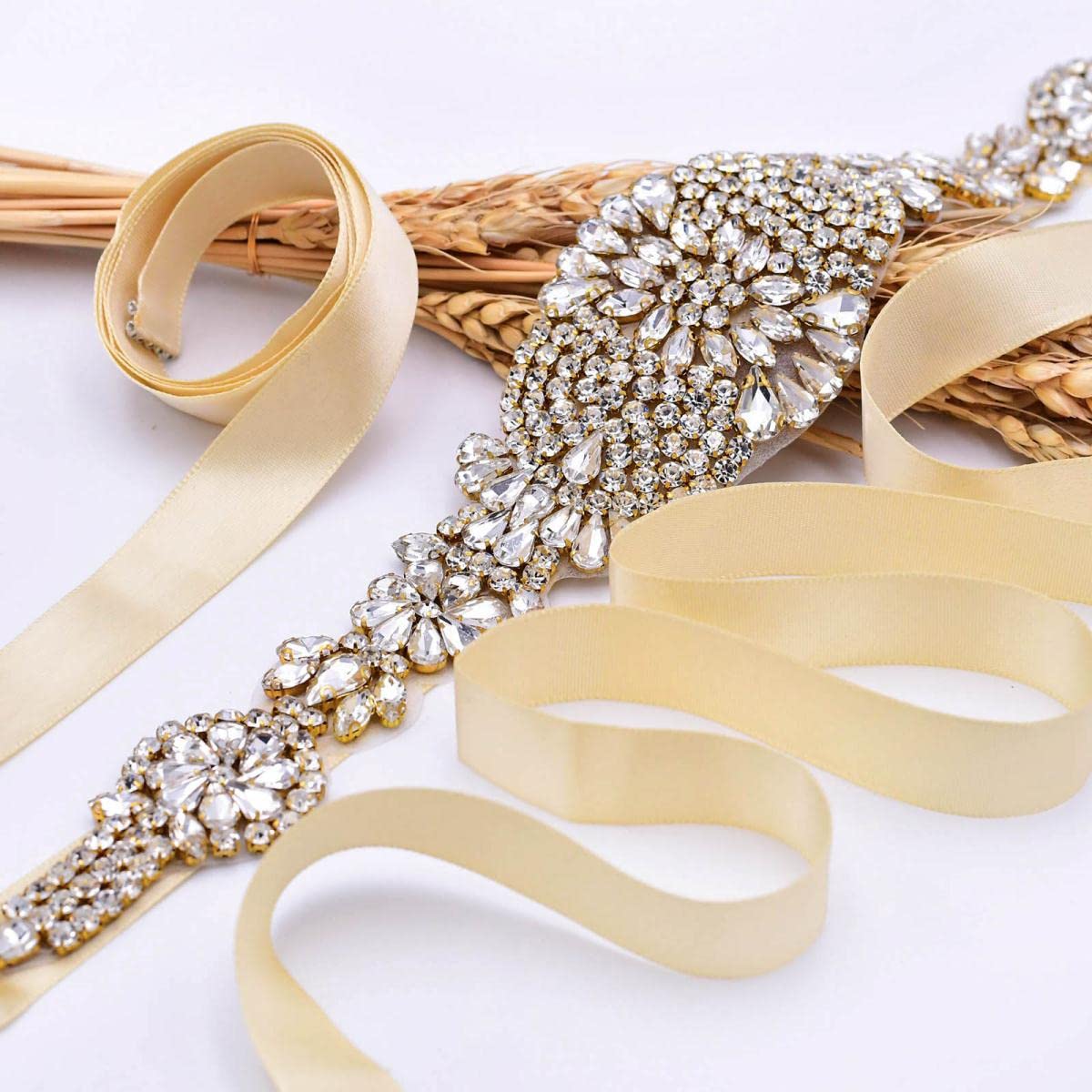 Cinturones de diamantes de imitación para mujer, vestidos de noche, cinturón de boda, cinturón de novia, cinturón de novia, cinturón dorado para damas de honor, apliques de oro rosa, dorado (oro rosa