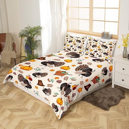 Miniatura 3 de Juego de funda de edredón de pavo de Acción de Gracias para niños, niñas y mujeres, decoración de otoño, juego de ropa de cama de granja, hoja de