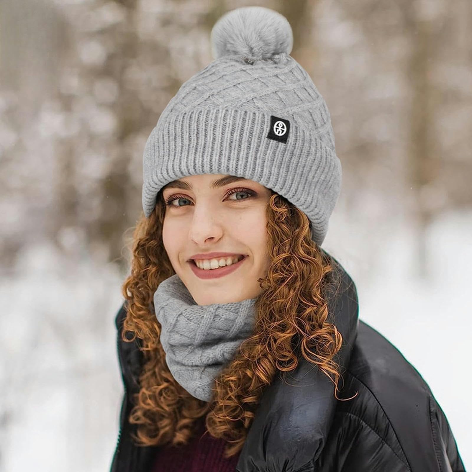 Czapka damska zimowa czapka beanie pluszowa podszewka ciepła czapka gruba luźna śnieżna dzianinowa czapka krzyżowa - czarna