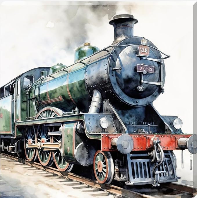 Locomotive Steam Train Design A Canvas Wall Art Picture (10” x 10 ...