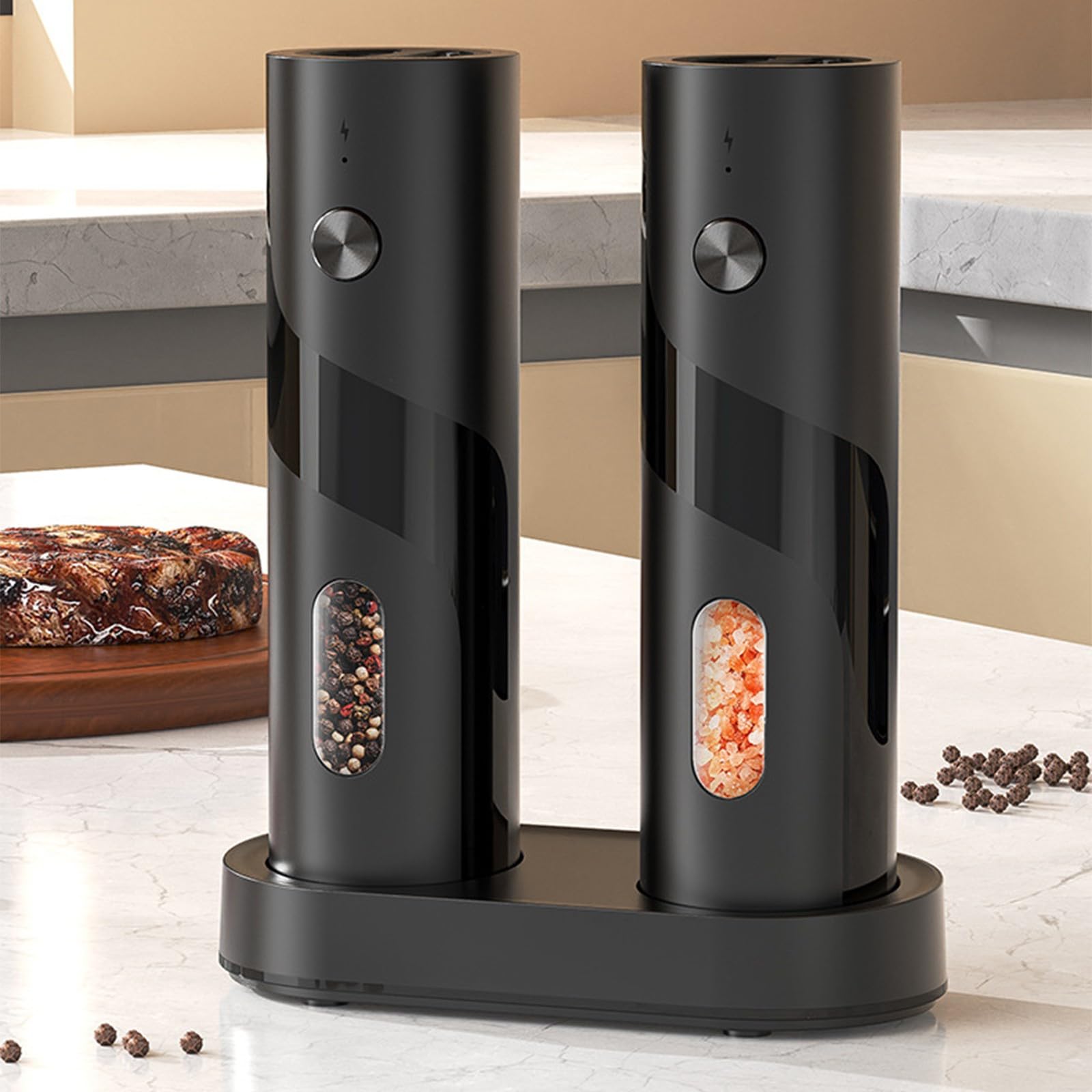 Set di macinini elettrici per sale e pepe, set di macina sale e pepe ricaricabile, elettrodomestici da cucina, macinino per alimenti, con dimensioni regolabili per condire la cucina