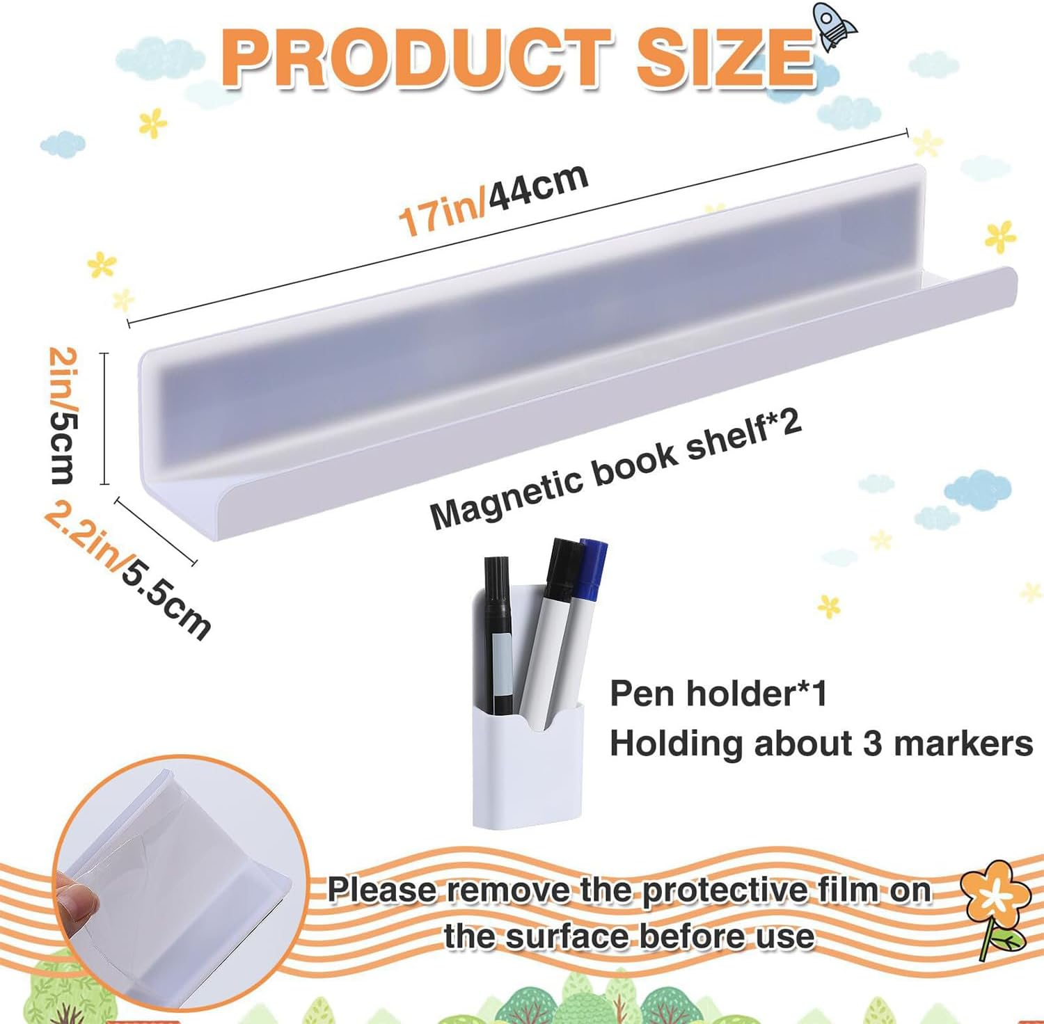2pcs Magnetic Book Shelf for Whiteboard,Reusable Acrylic Magnetic Home Book Holder with Pen Container for Office,Classroom,Book Display Shelf for Teacher Kids Office Book,White