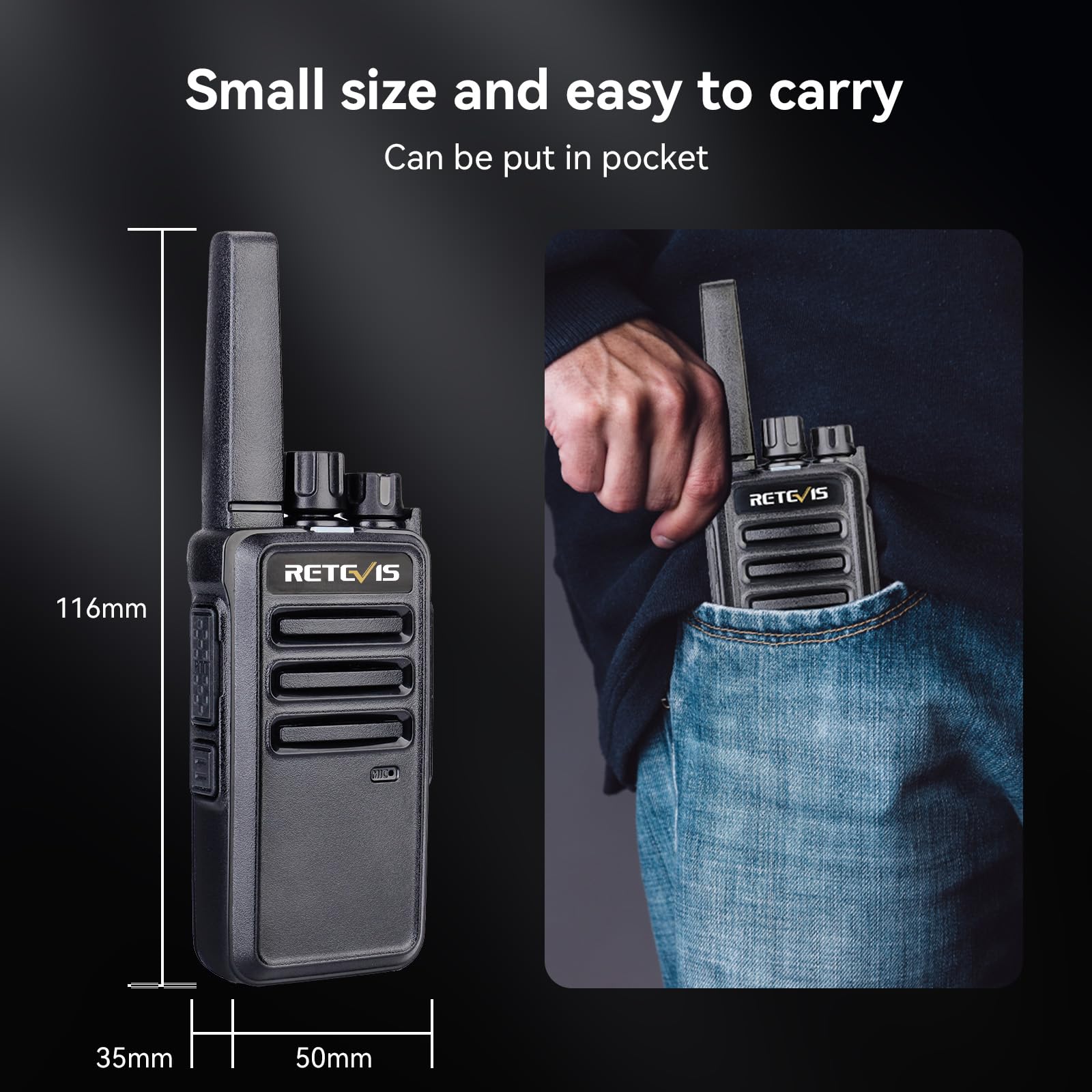 Retevis RT668 Walkie Talkie PMR446 Ricetrasmittenti VOX Anticaduta Antipolvere Auricolari 4 Pezzi Nero