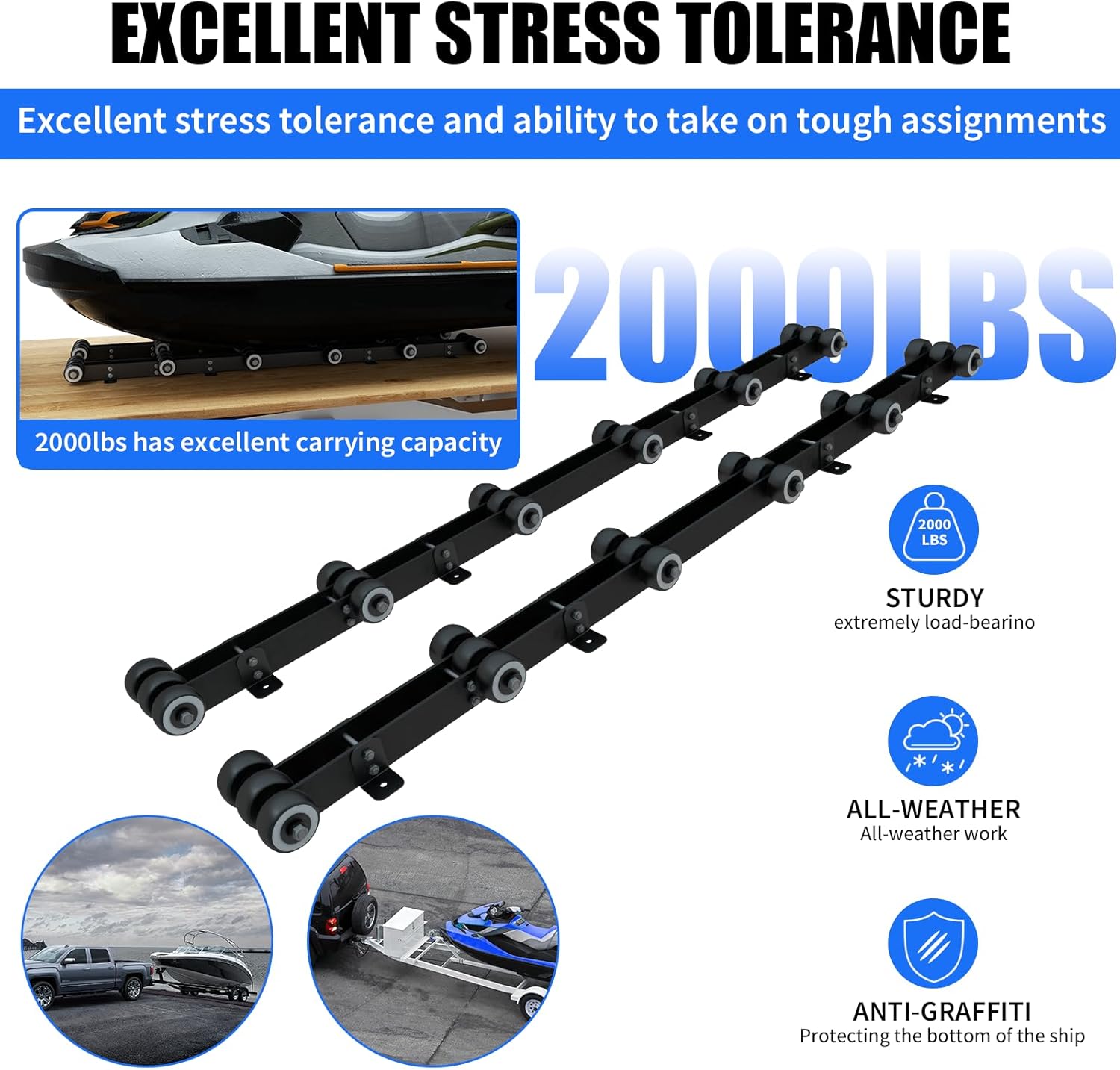 Heavy Duty Boat Trailer Roller,Steel Bottom Support,Withstand 2000 LBS Boat Storage Trailer,Trailer Roller, Heavy Duty Boat standsfor Dinghy, Sailboat