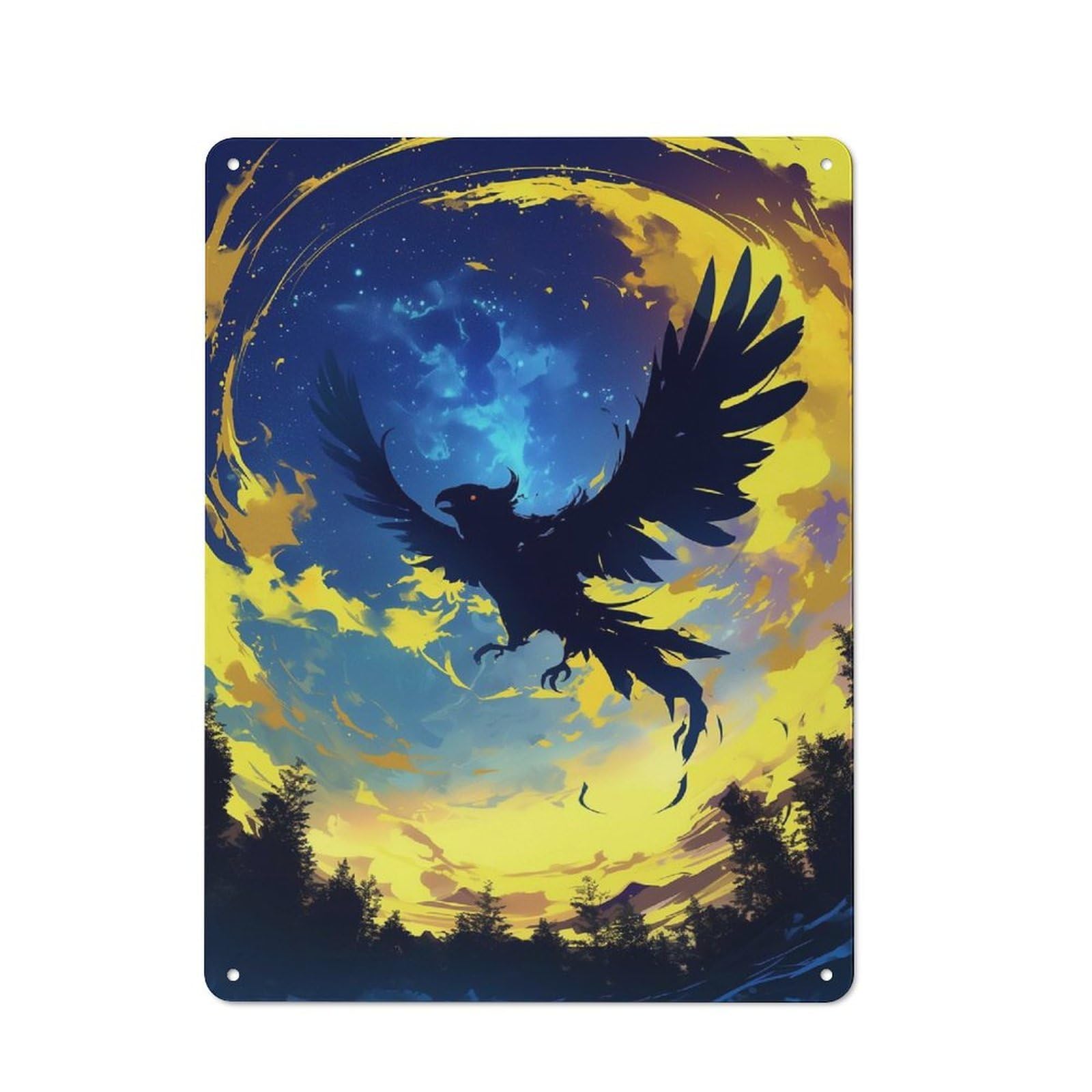 Junmoney Black Bird In Flight Tin Wall Plaque 40X30cm With For Hallway Wall, For Home Interiors, Feature Walls And Decorative Displays
