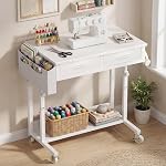 WINAZ Small Rolling Desk with Drawers & Storage - 32 Inch Adjustable Height Standing Desk on Wheels for Teachers, Students, Portable Mobile Workstation for Home Office, Small Spaces, Sewing & Crafts