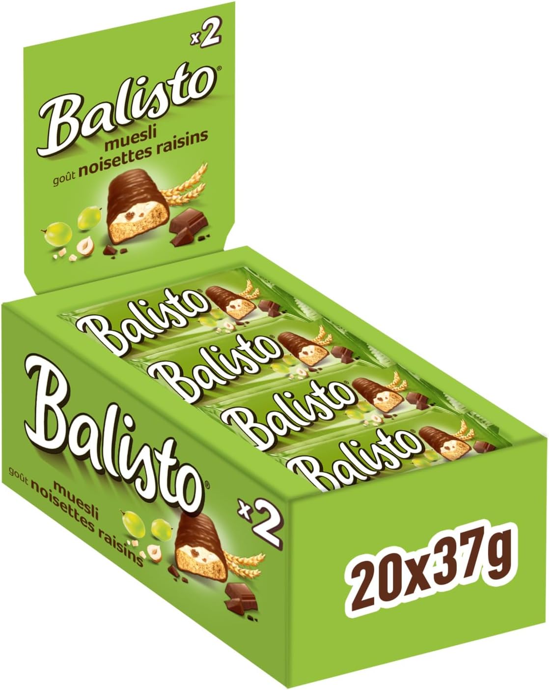 Balisto Muesli Milk Chocolate Biscuit Snack Bars, Bulk Chocolate Case, 20 x 37g