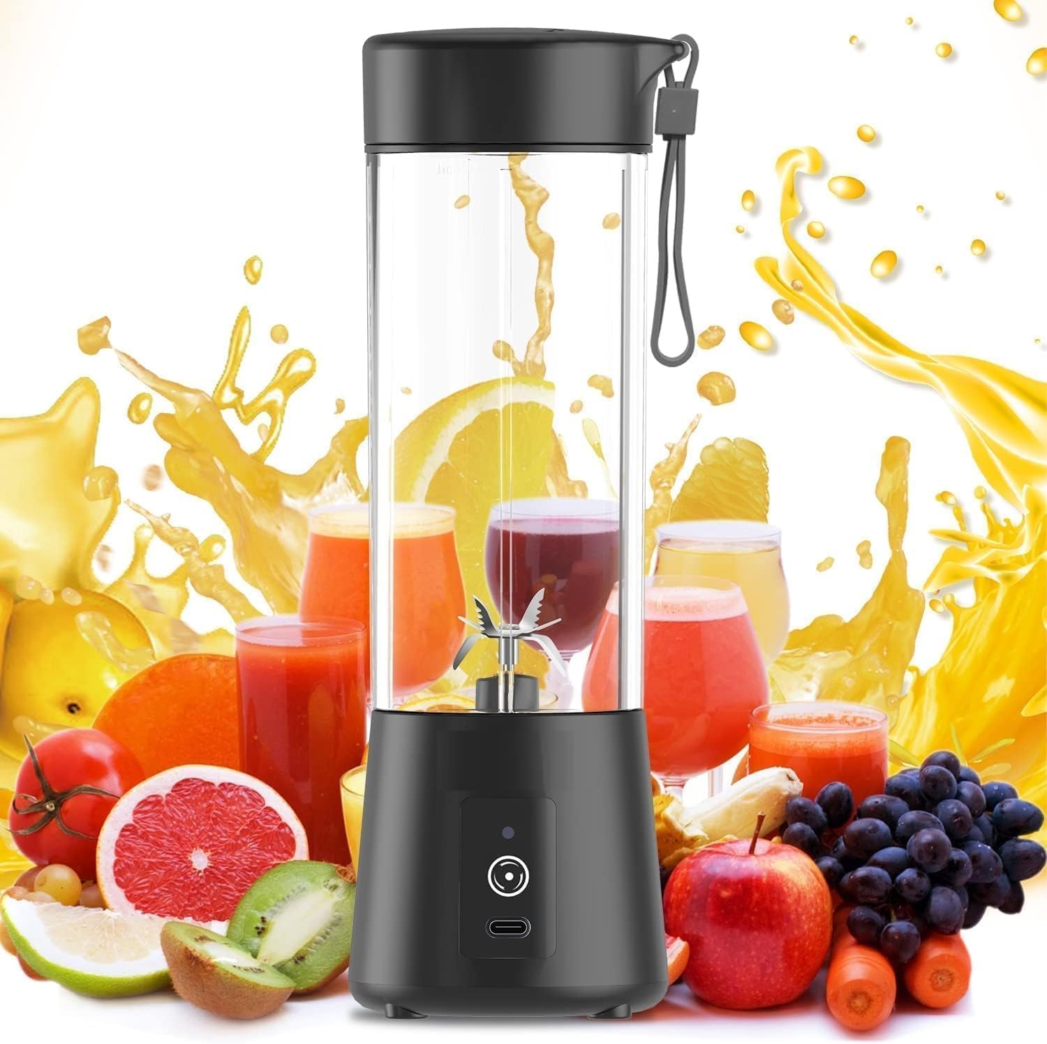 Portable Juicer Blender 6-Blade | USB Rechargeable Personal Mixer Bottle with Built-in Jar | Mini Fruit Juicer Grinder for Smoothies | Protein & Milk Shakes | Travel-Friendly | Multi Color | Pack of 1-image-28