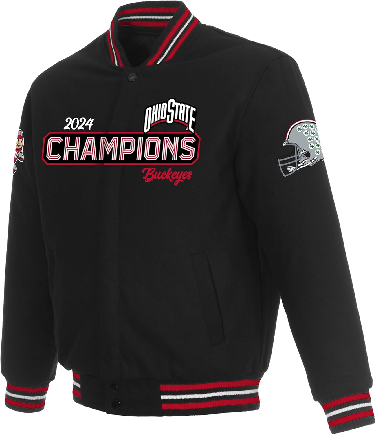 JH Design Ohio State Buckeyes College Football Playoff 2024 National Champions Reversible Wool Full-Snap Black Jacket