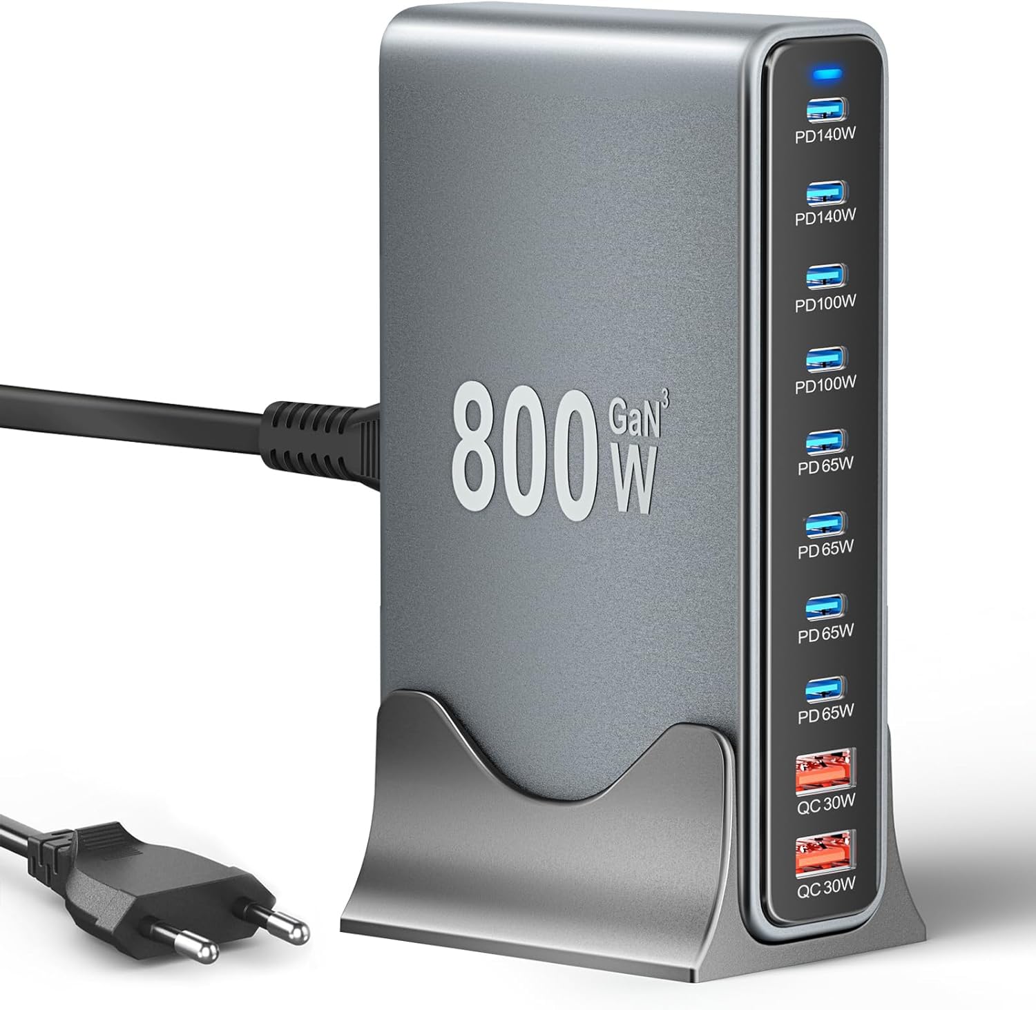 800W USB C Ladegerät Mehrfach, 10 Port GaN Ladestation mit 2X 140W PD für Mehrere Geräte, PPS Schnellladegerät Netzteil, Kompatibel mit MacBook Pro/Air, Laptop, iPad, iPhone, Huawei, Galaxy