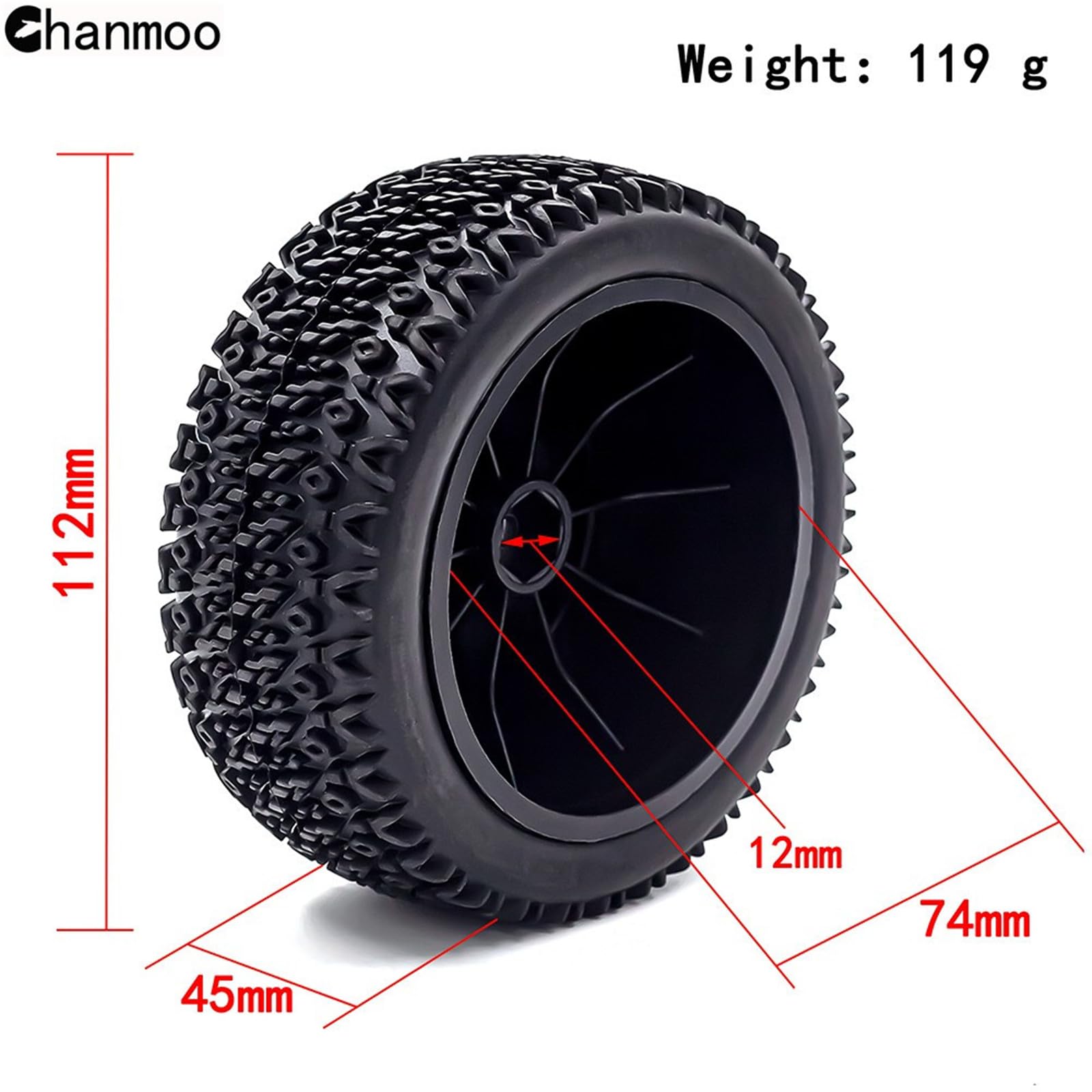 Chanmoo 1/10 RC Short Course Truck Wheels and Tires with 12mm Hex 1:10 Scale Off Road Tyres for 1/10 RC Off-Road Car Traxxas TRX4 Slash Arrma Losi Tenacity Vkar 10sc Hpi RC Buggy Car 4PCS (A Tires)