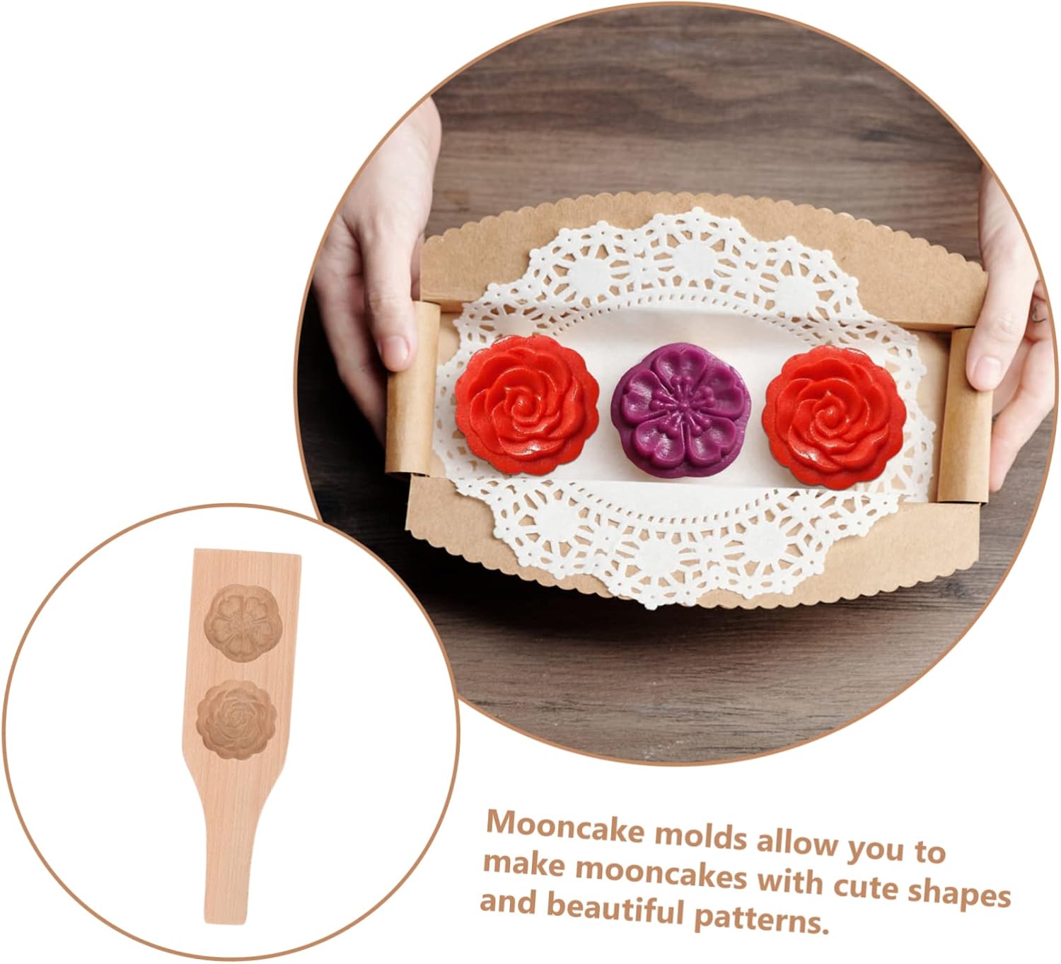Traditional Chinese Moon Cake Mold Press for Mid-autumn Festival Dual Floral Design for Making and Pineapple Cakes