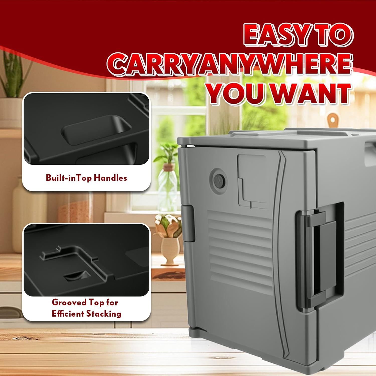 95QT Insulated Hot Box for Food, Commercial Food Warmer Stackable Design, Holds 6 Pans, 6-Hour Heat Retention for Catering, Buffet, Party & Outdoor