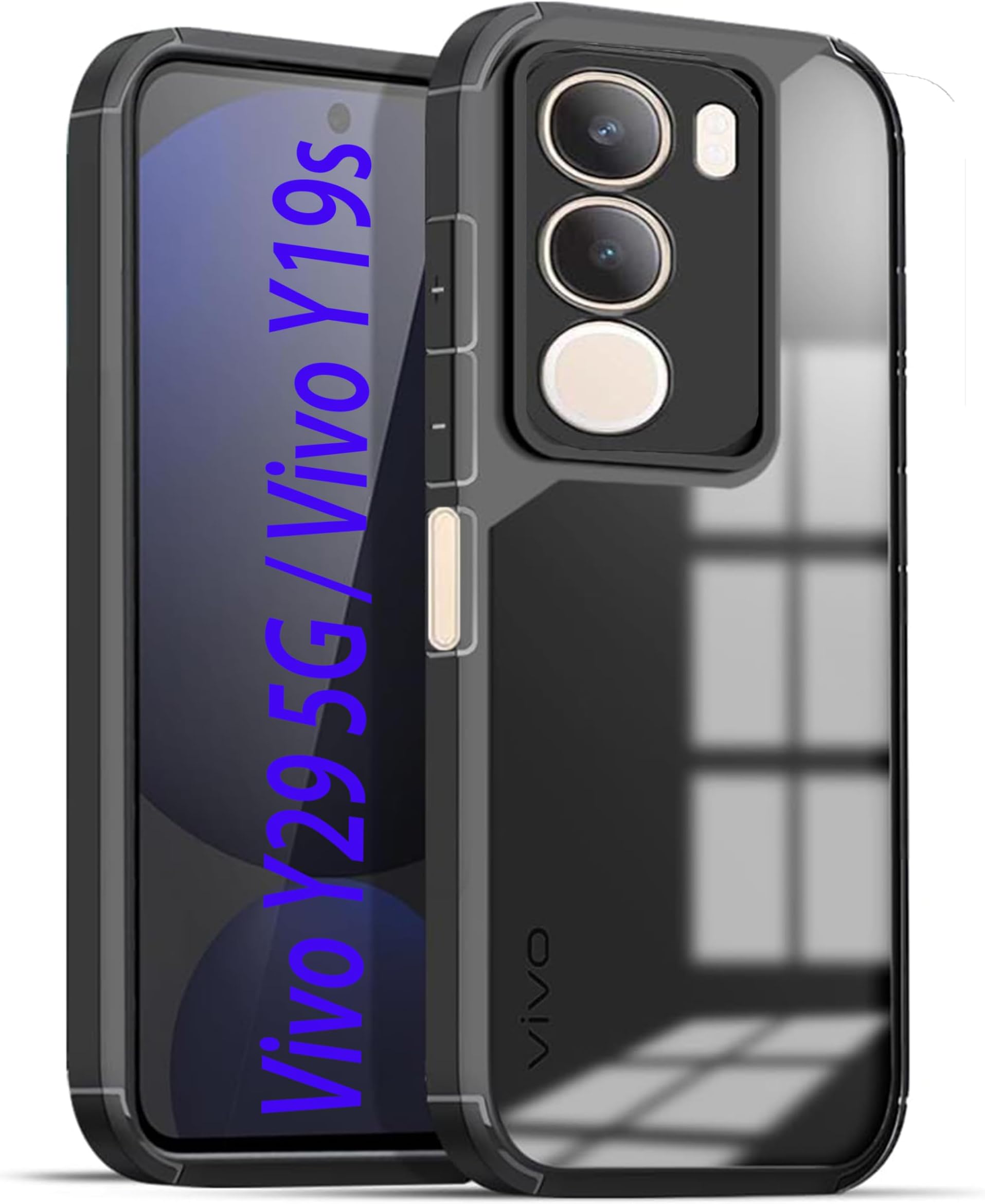 FabeKee Hybrid Shockproof Back Cover Case for Vivo Y29 5G / Vivo Y19s | Hard Back Cover Case for Vivo Y29 5G / Vivo Y19s (PC & TPU, Transparent Clear Back)